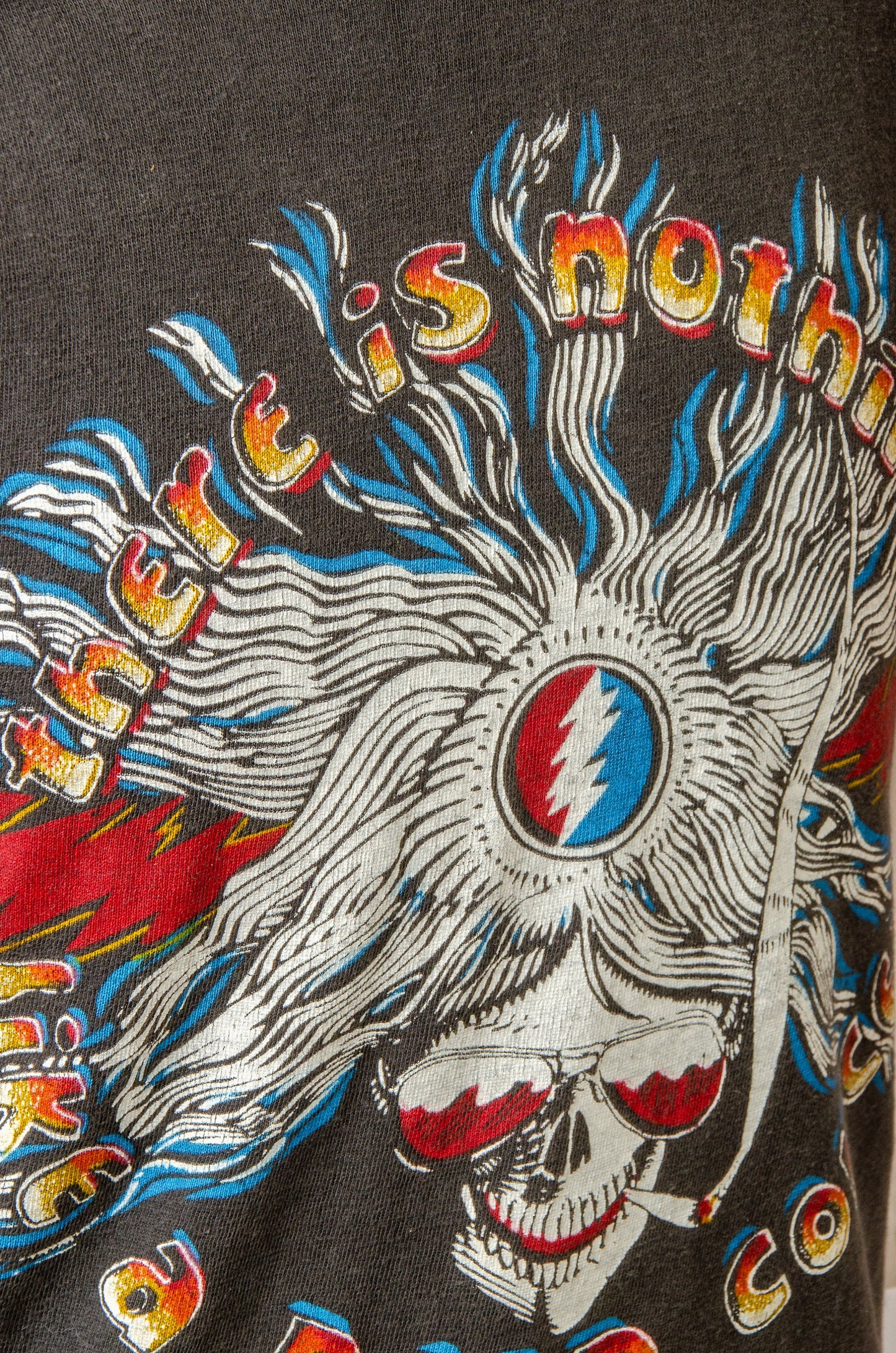 1970s Grateful Dead Blues For Allah Smoker Skeleton Front and Back Print Hippie T Shirt