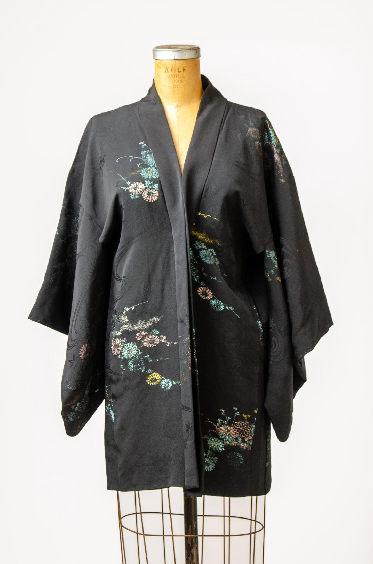 Vintage Black Kimono Sparkle Floral Imported Silk Short Kimono Robe Jacket