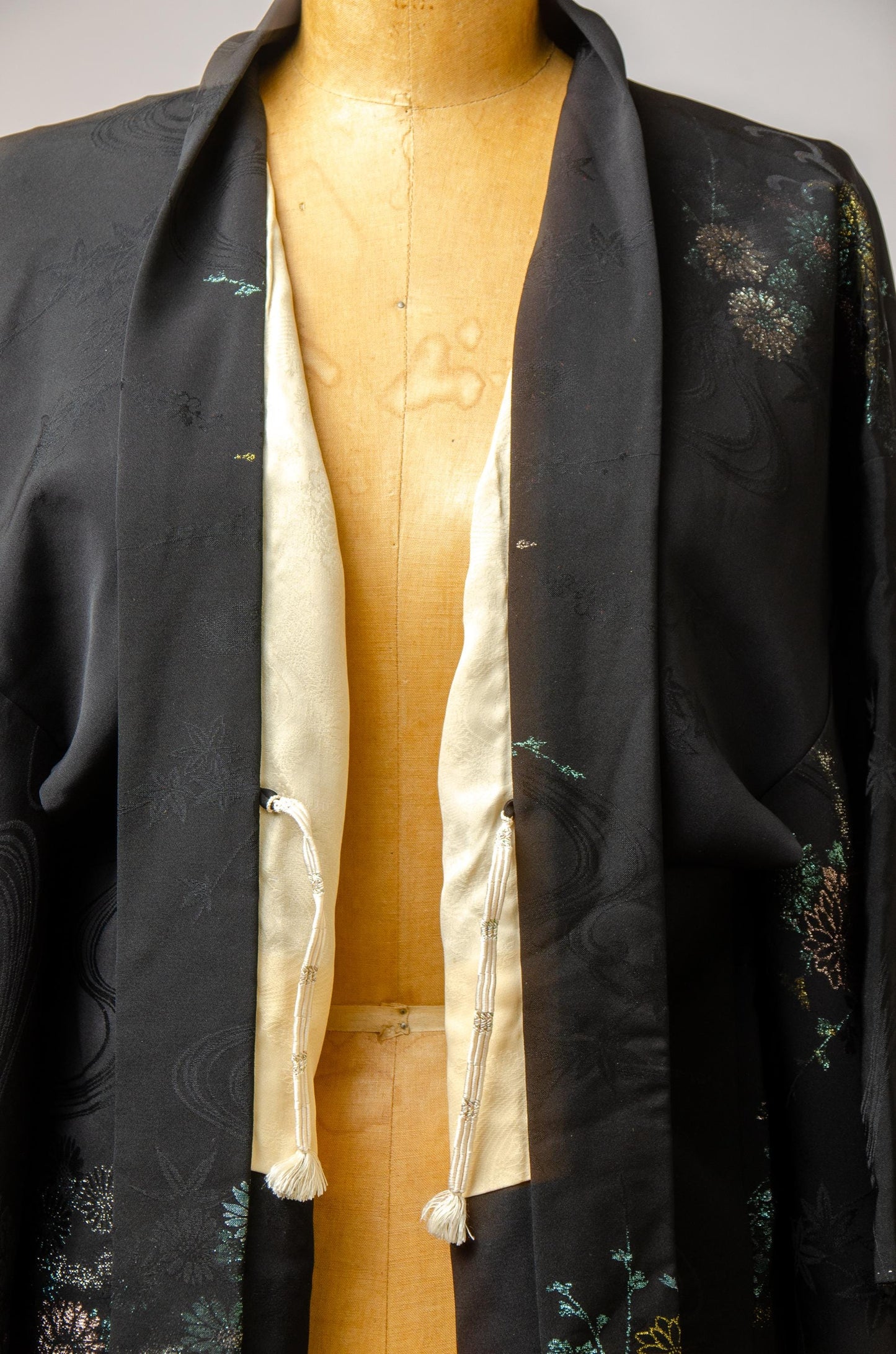 Vintage Black Kimono Sparkle Floral Imported Silk Short Kimono Robe Jacket