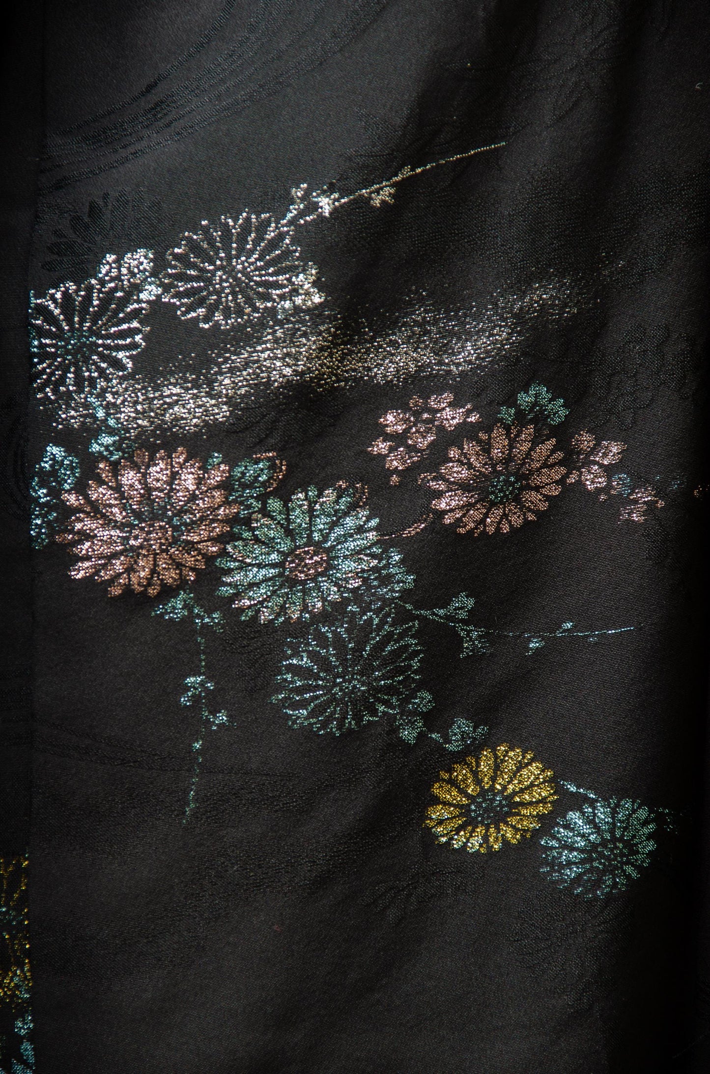 Vintage Black Kimono Sparkle Floral Imported Silk Short Kimono Robe Jacket