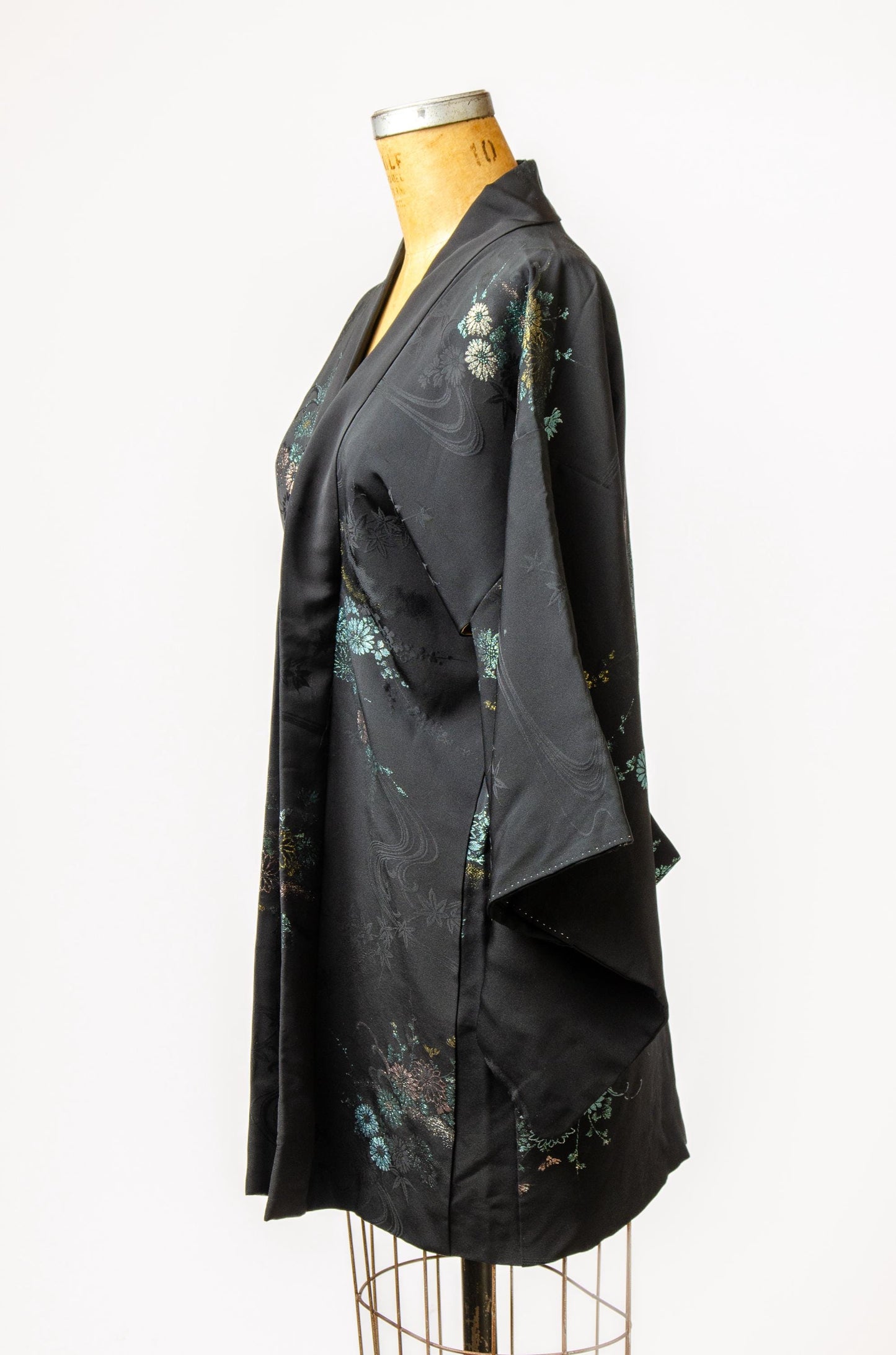Vintage Black Kimono Sparkle Floral Imported Silk Short Kimono Robe Jacket
