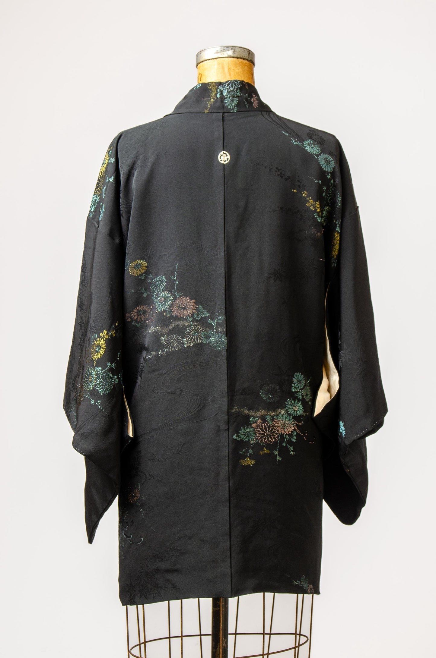 Vintage Black Kimono Sparkle Floral Imported Silk Short Kimono Robe Jacket