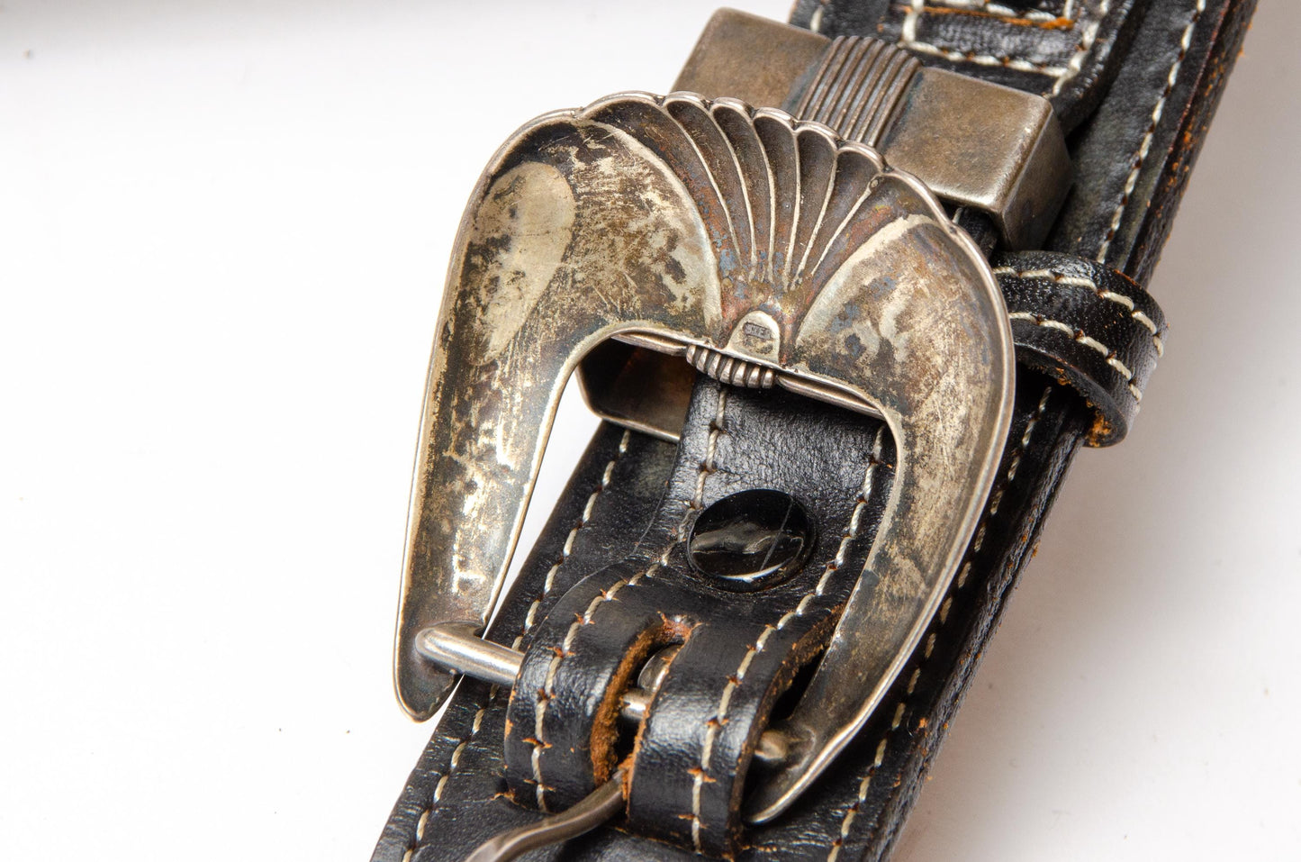 Vintage Sterling Western Belt Hair On Leather Rancher Cowboy Belt