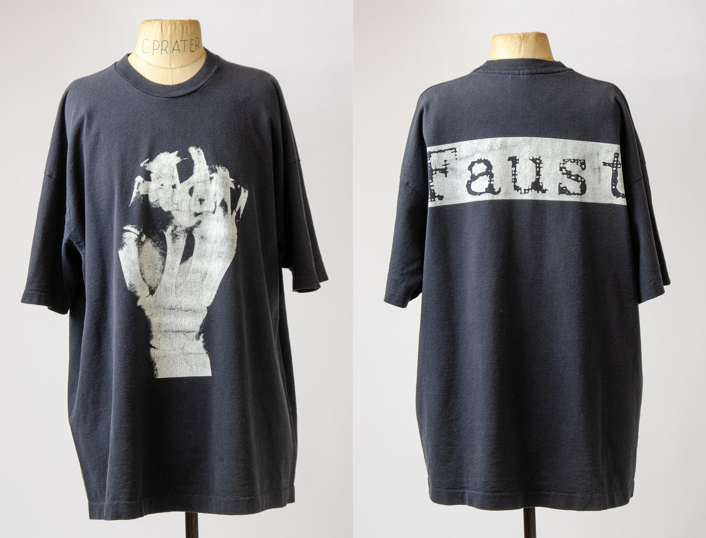 1980s Faust Fist Krautrock Front and Back Print Black Cotton T Shirt