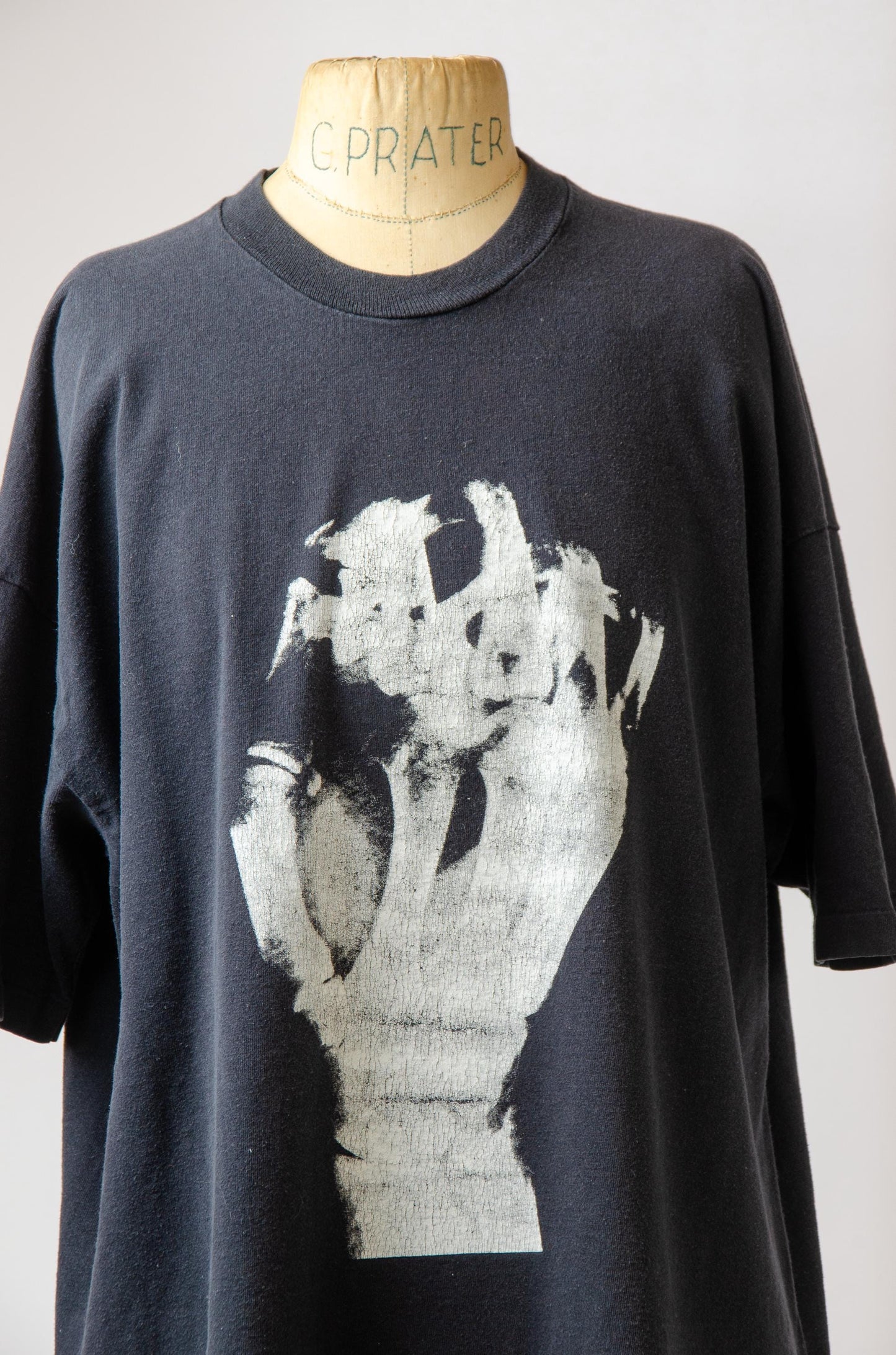 1980s Faust Fist Krautrock Front and Back Print Black Cotton T Shirt