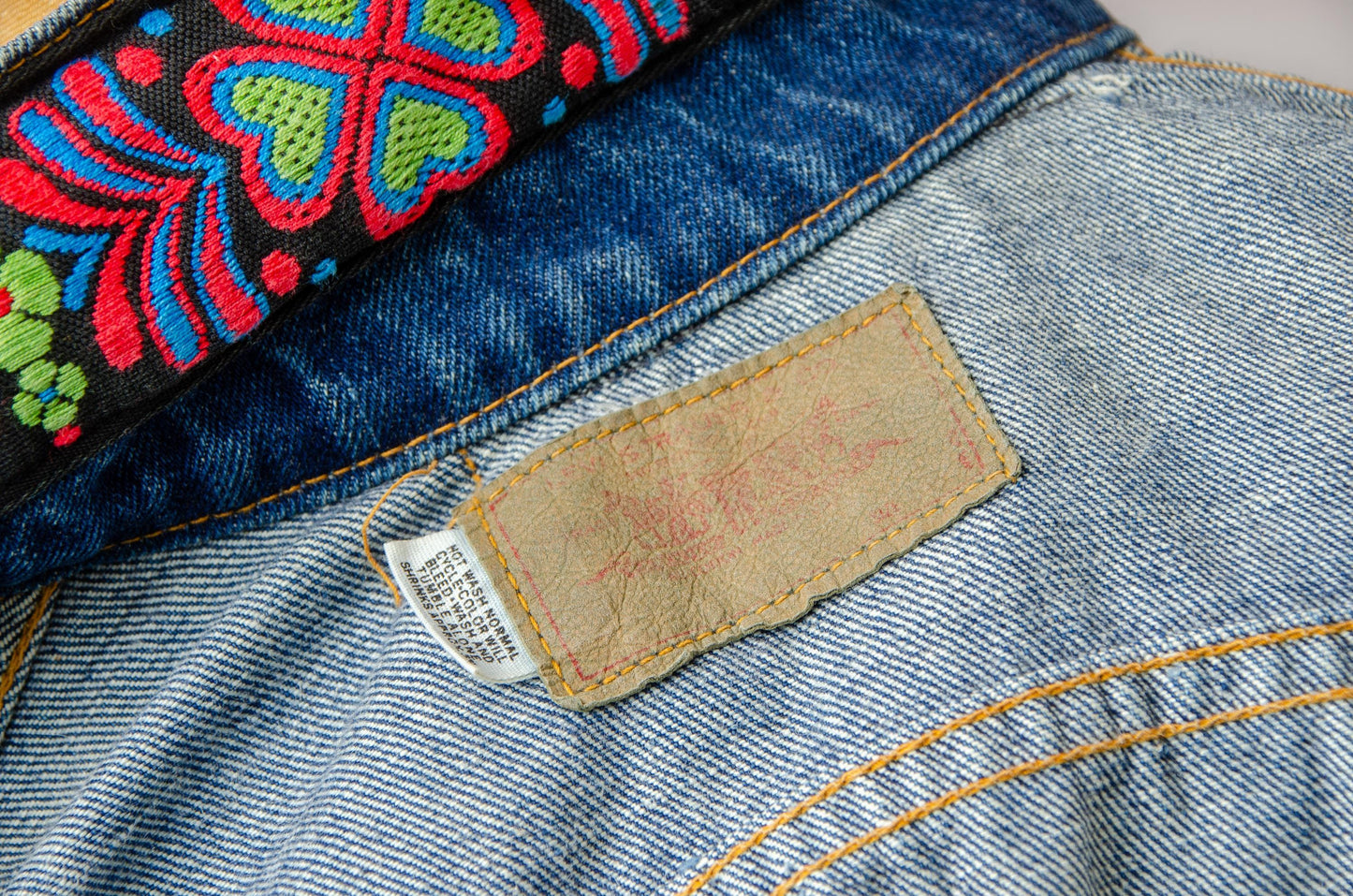 1970s Embroidered Indigo Levis Jean Jacket Hippie Funk n Flash Trucker Jacket