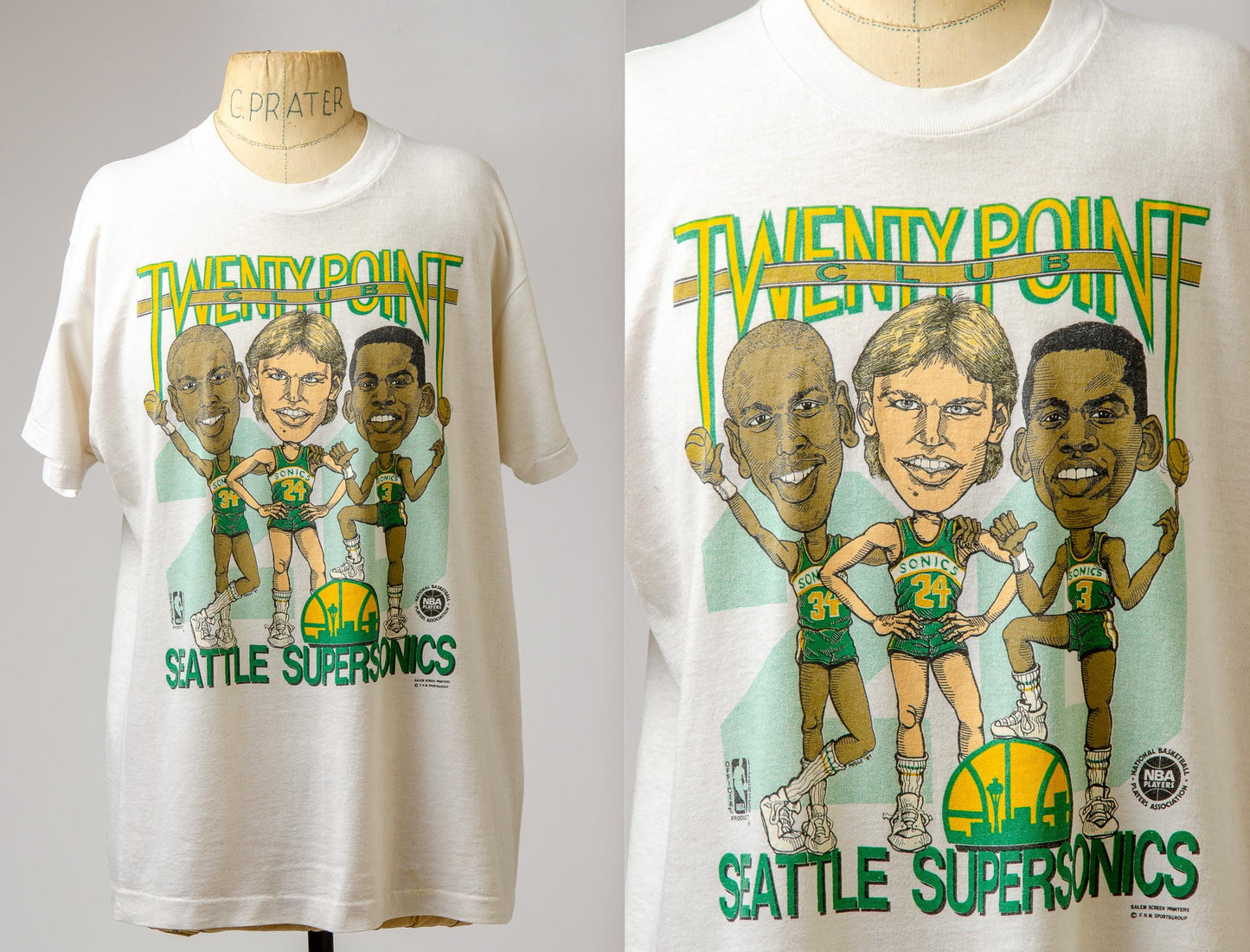 1980s Seattle Sonics 20 Point Club T Shirt Tom Chambers Dale Ellis Xavier McDaniels