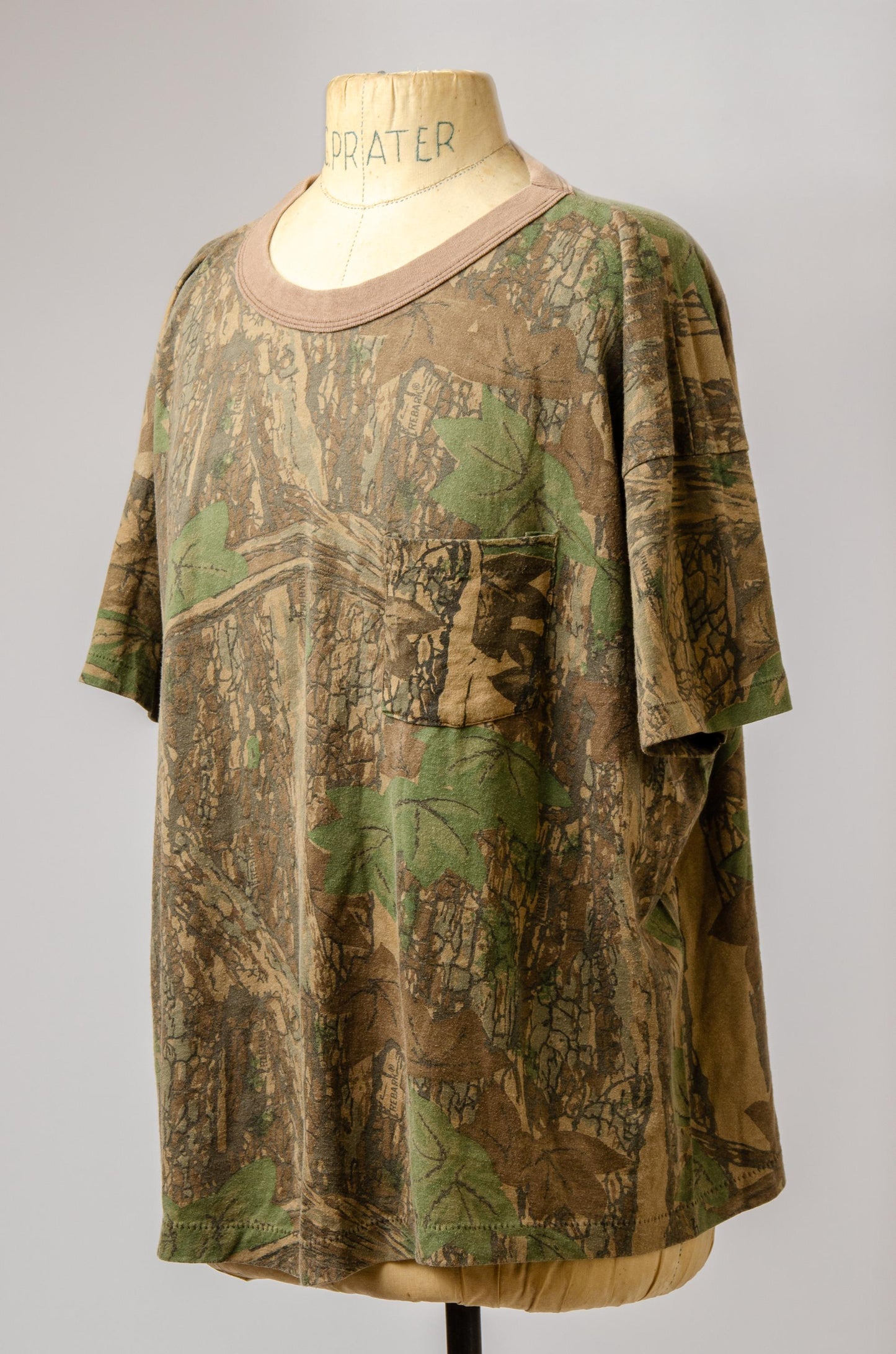 90s TreBark Camo Tee Single Pocket Faded Out Camouflage T Shirt