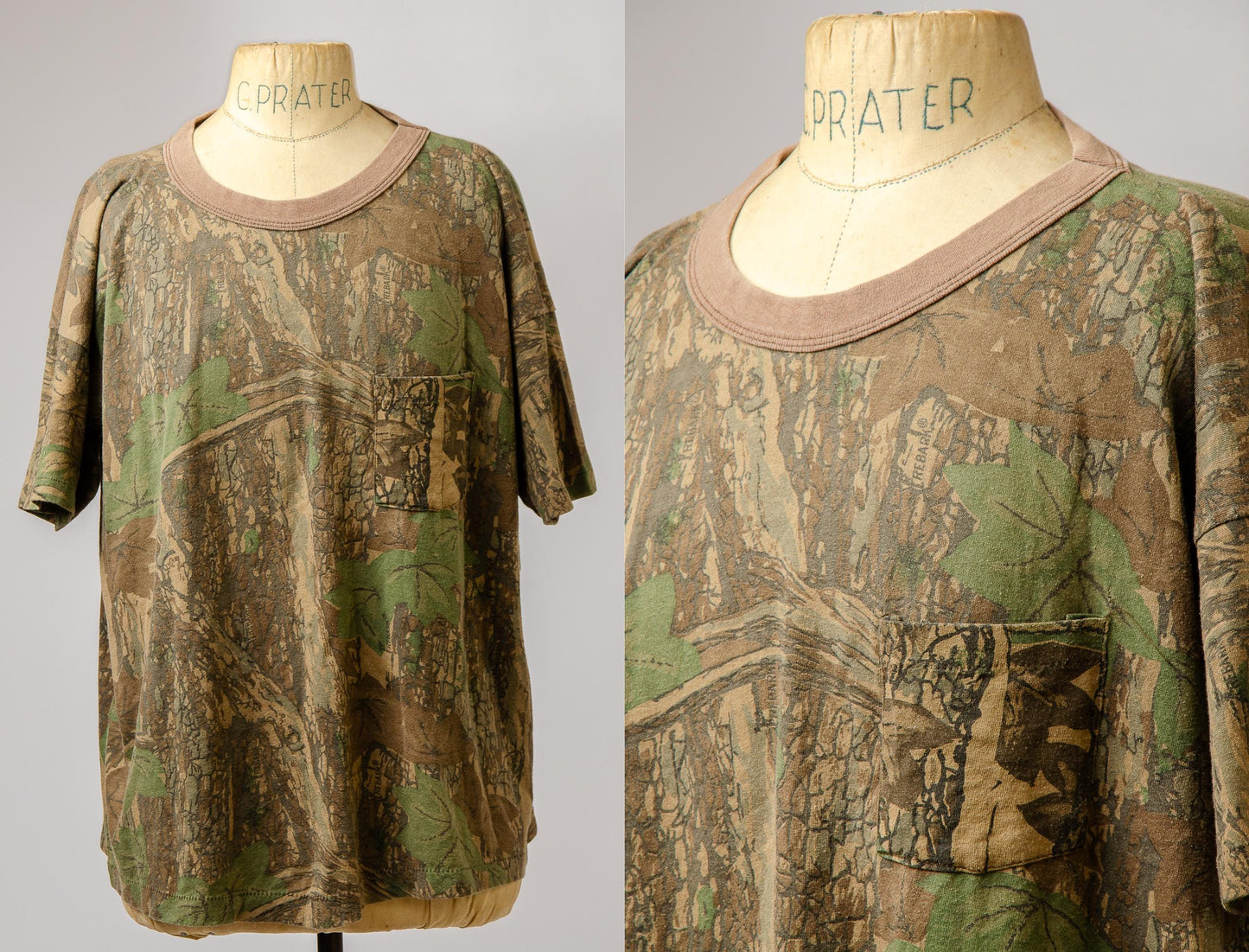 90s TreBark Camo Tee Single Pocket Faded Out Camouflage T Shirt