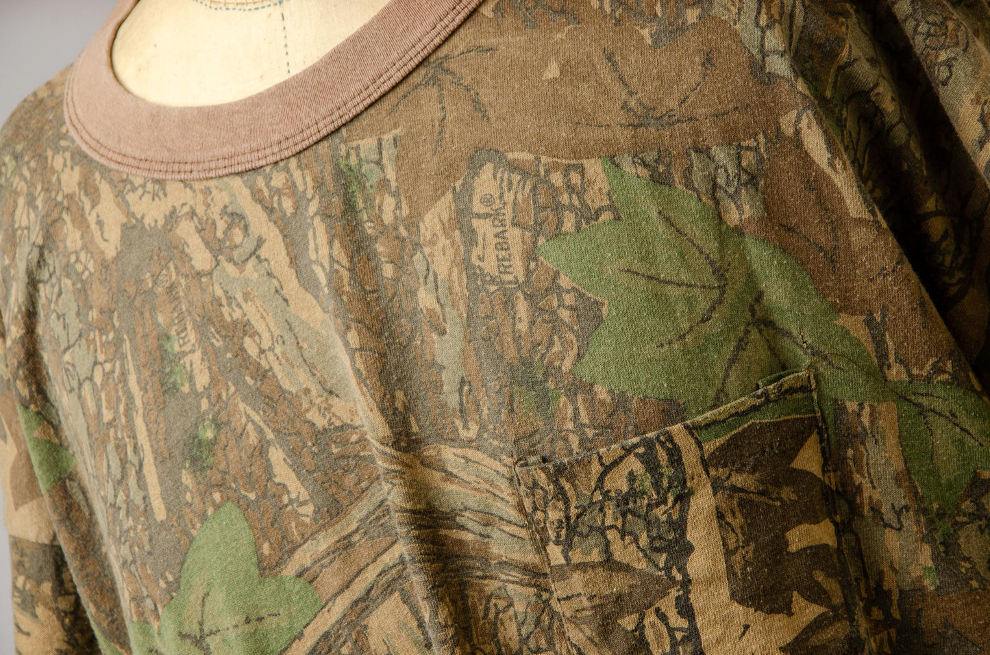 90s TreBark Camo Tee Single Pocket Faded Out Camouflage T Shirt