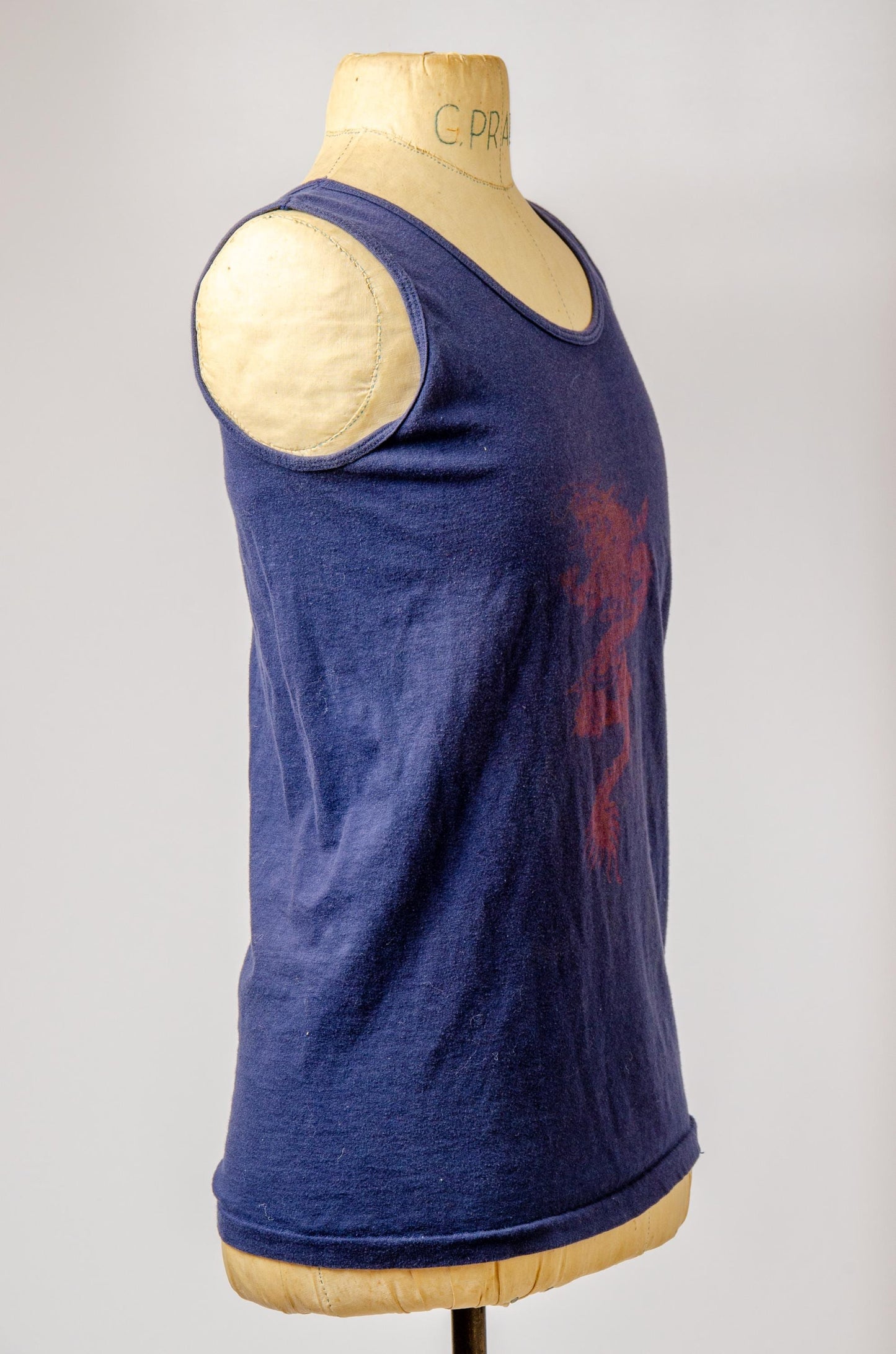 1970s Thai Dragon Tank Top Blue Cotton Tibetan Flash Art Shirt