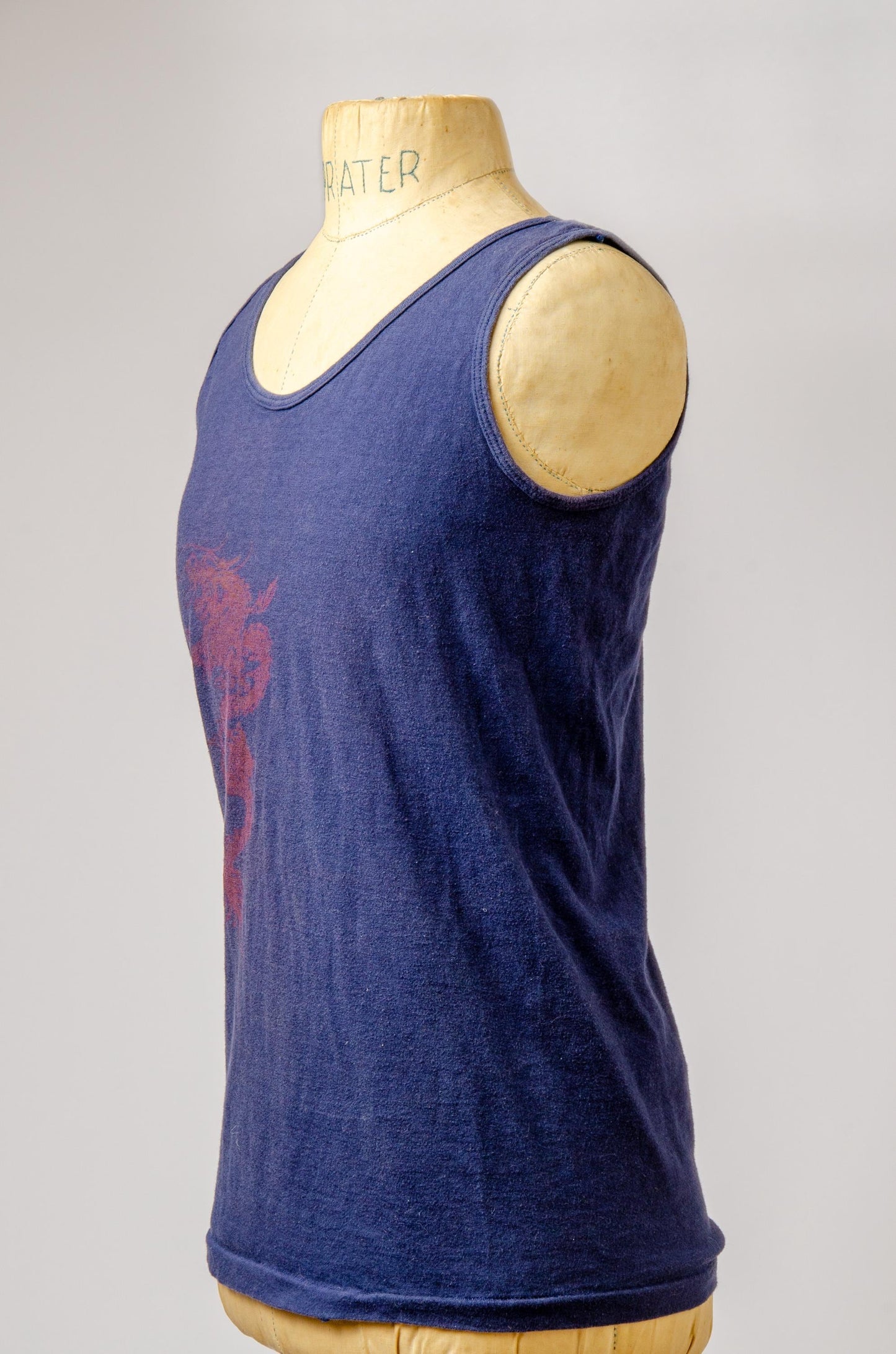 1970s Thai Dragon Tank Top Blue Cotton Tibetan Flash Art Shirt