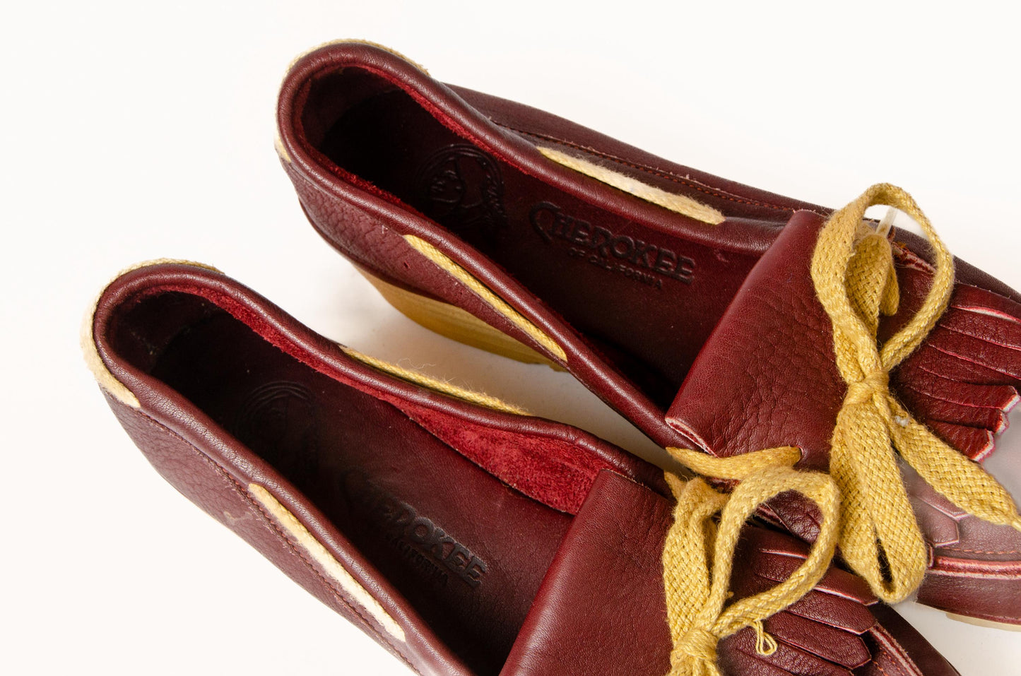 1970s Cherokee California Leather Wedge Platform Shoes 8 Deadstock