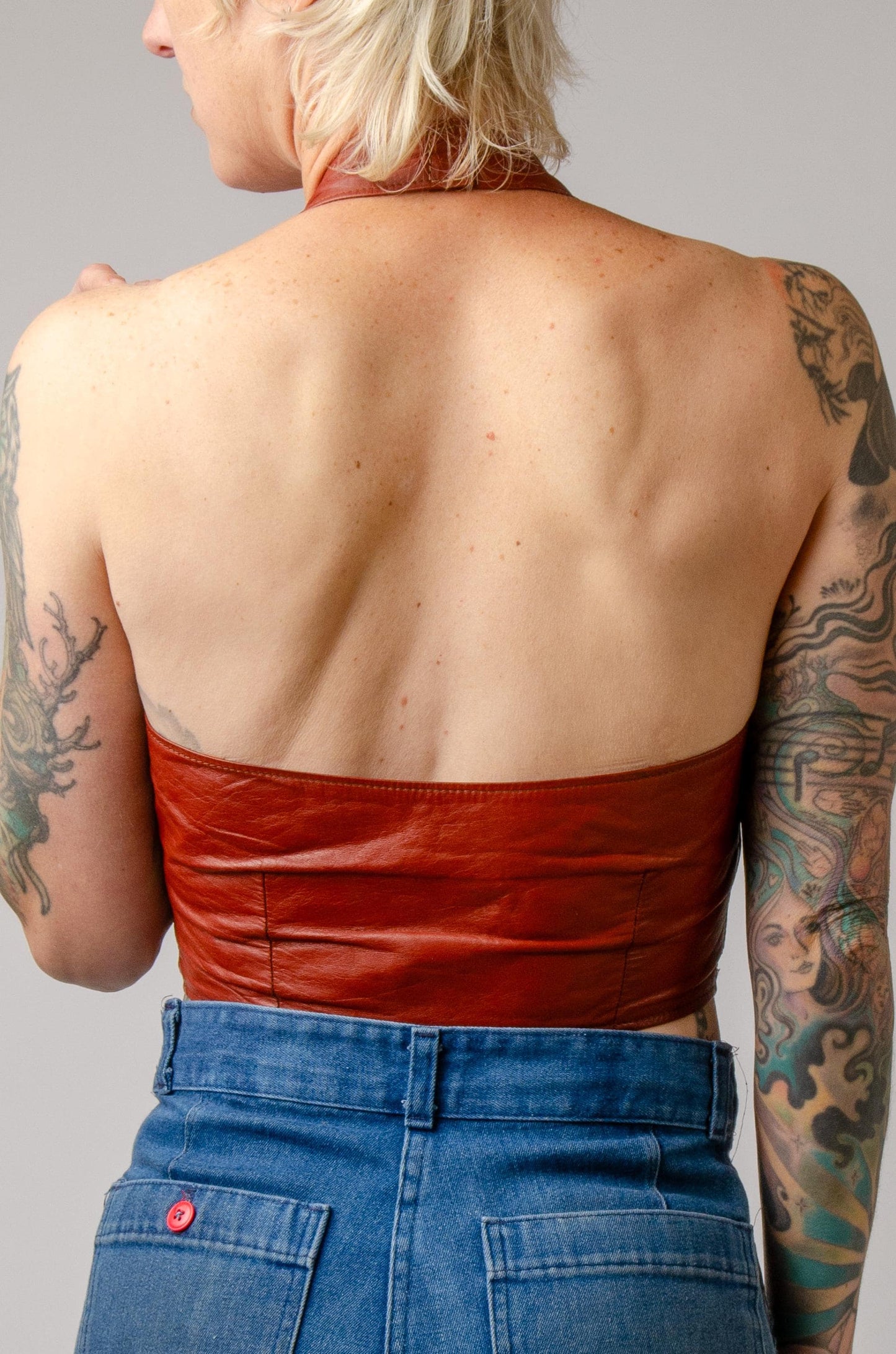 1970s Leather Halter Top Brown Biker Hippie Top