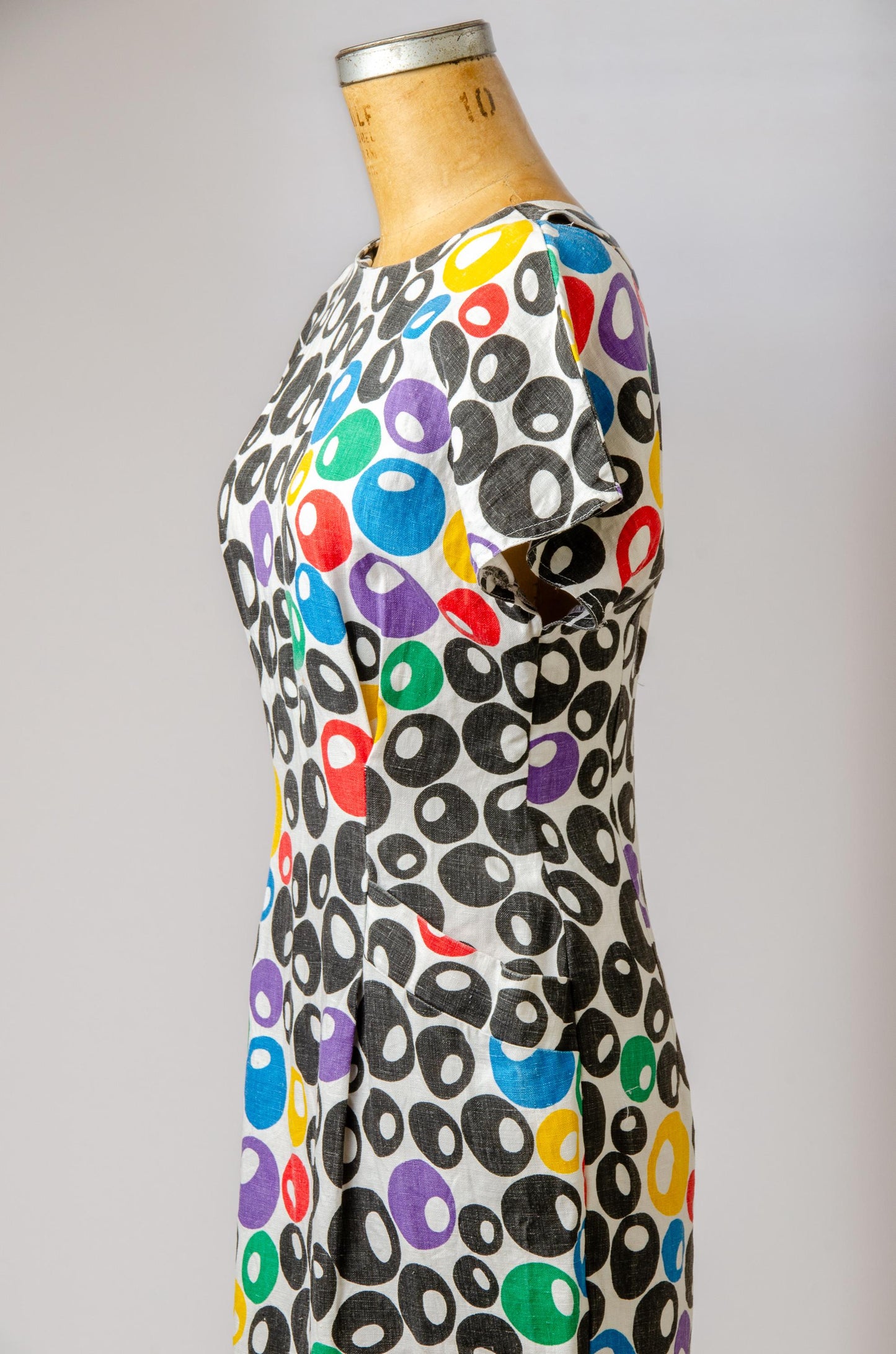 1980s Olive Print Dress Linen Open Back Avant Garde Dress