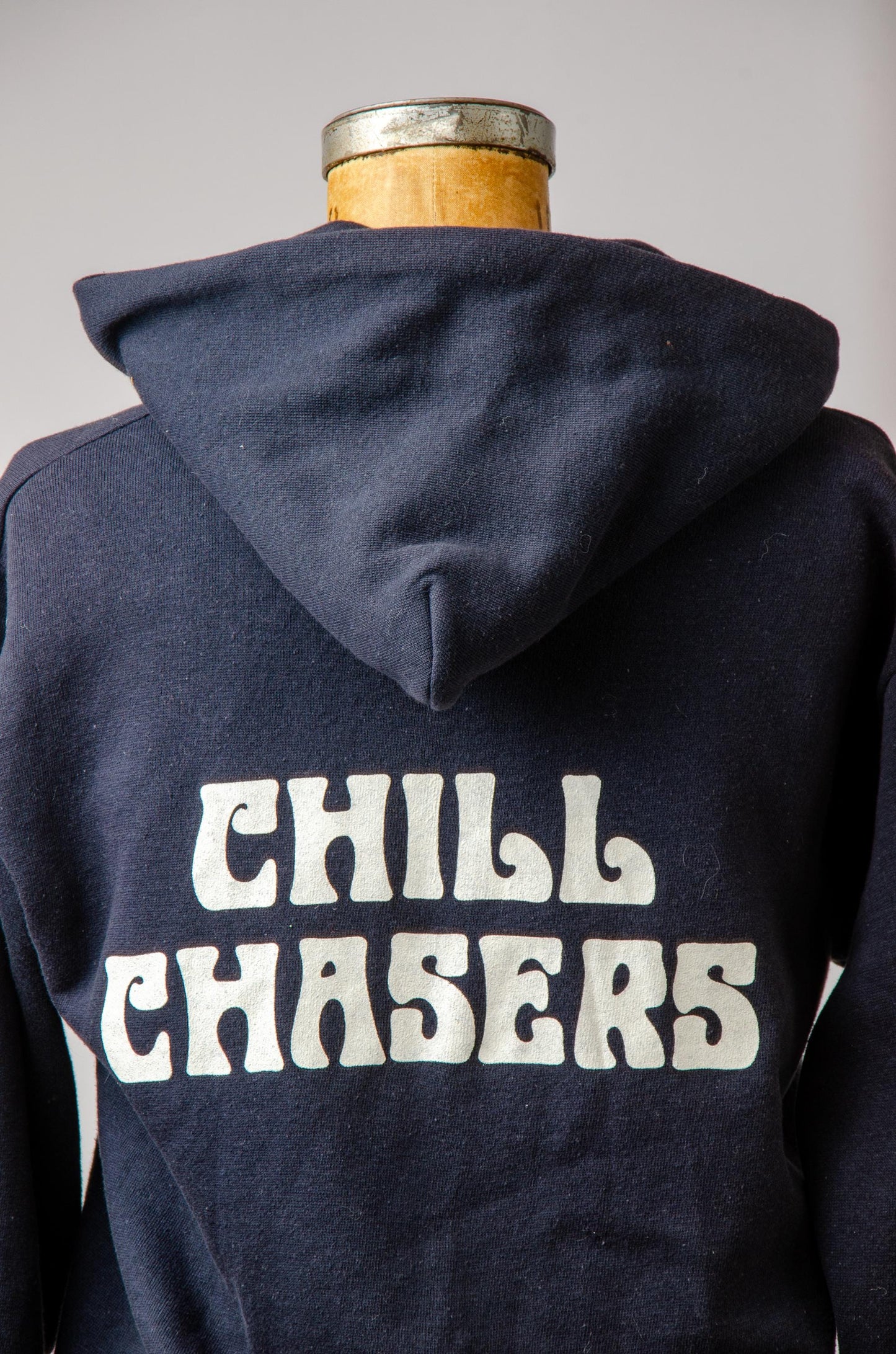 Vintage Zip Up Sweatshirt Chill Chasers Navy Blue Hooded Cotton Hoodie