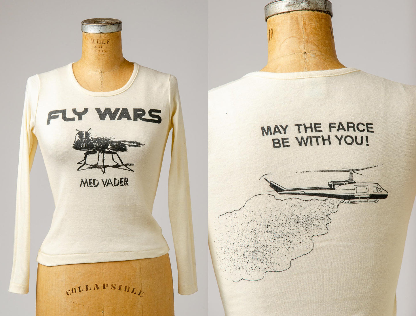 1970s Fly Wars Satire T Shirt Long Sleeve Babyrib T Shirt