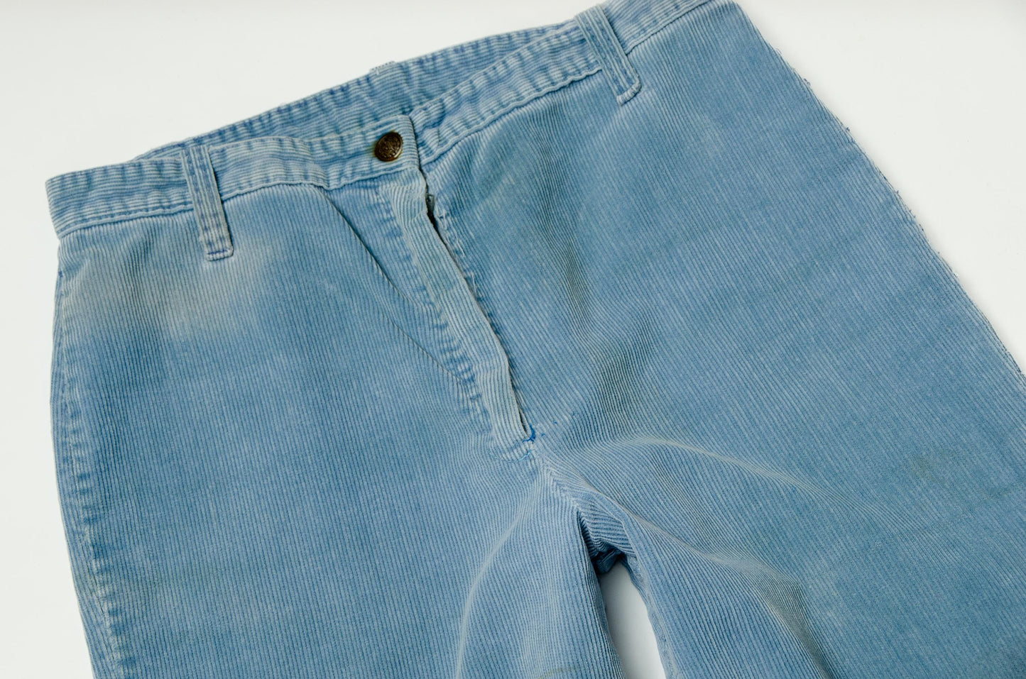 1970s Powder Blue Corduroy Bell Bottoms High Waisted Wide Leg Jeans W 27