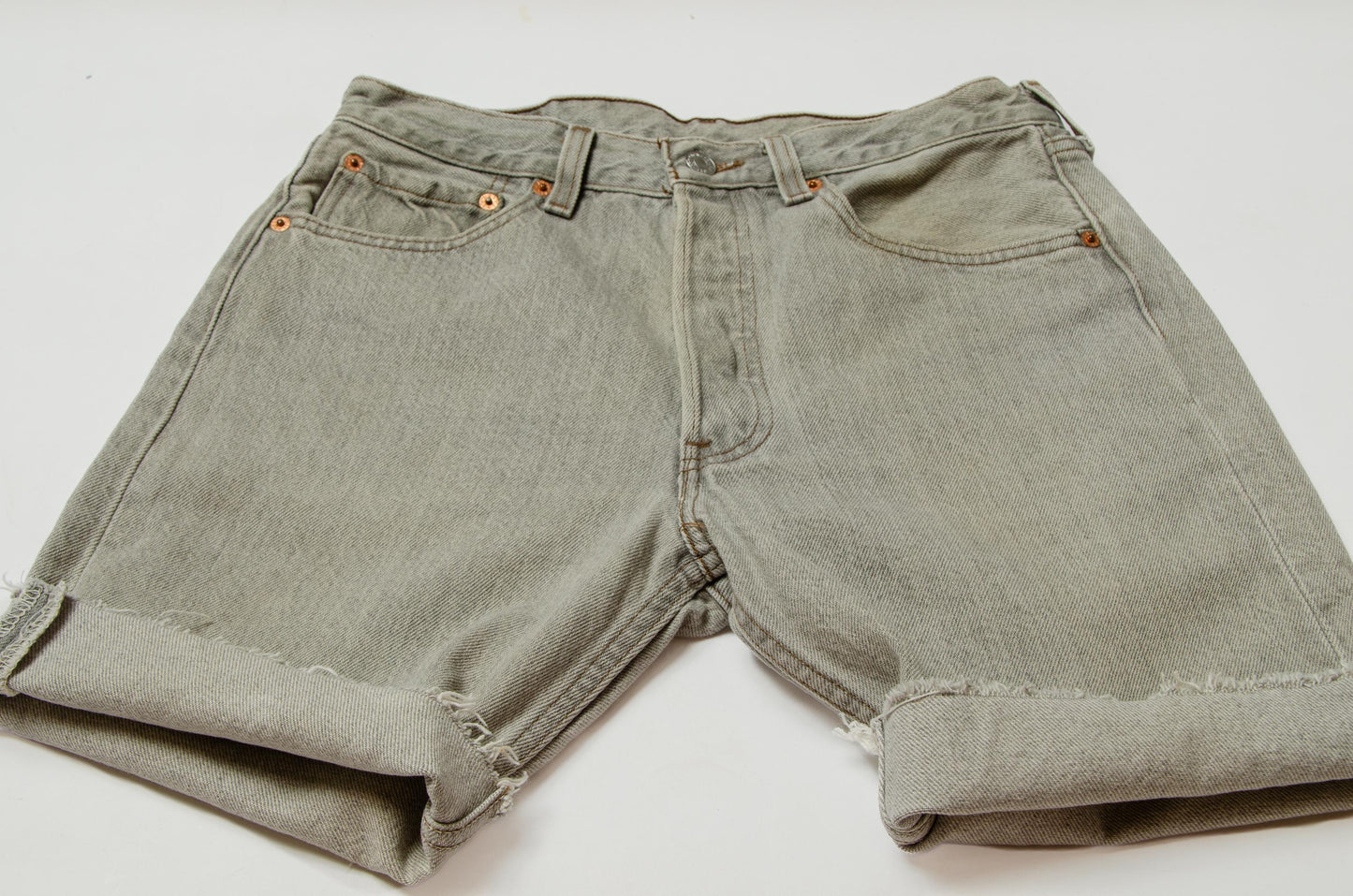 Vintage Levis 501 Cut Off Shorts Grey Denim Frayed USA Jean Shorts W 30
