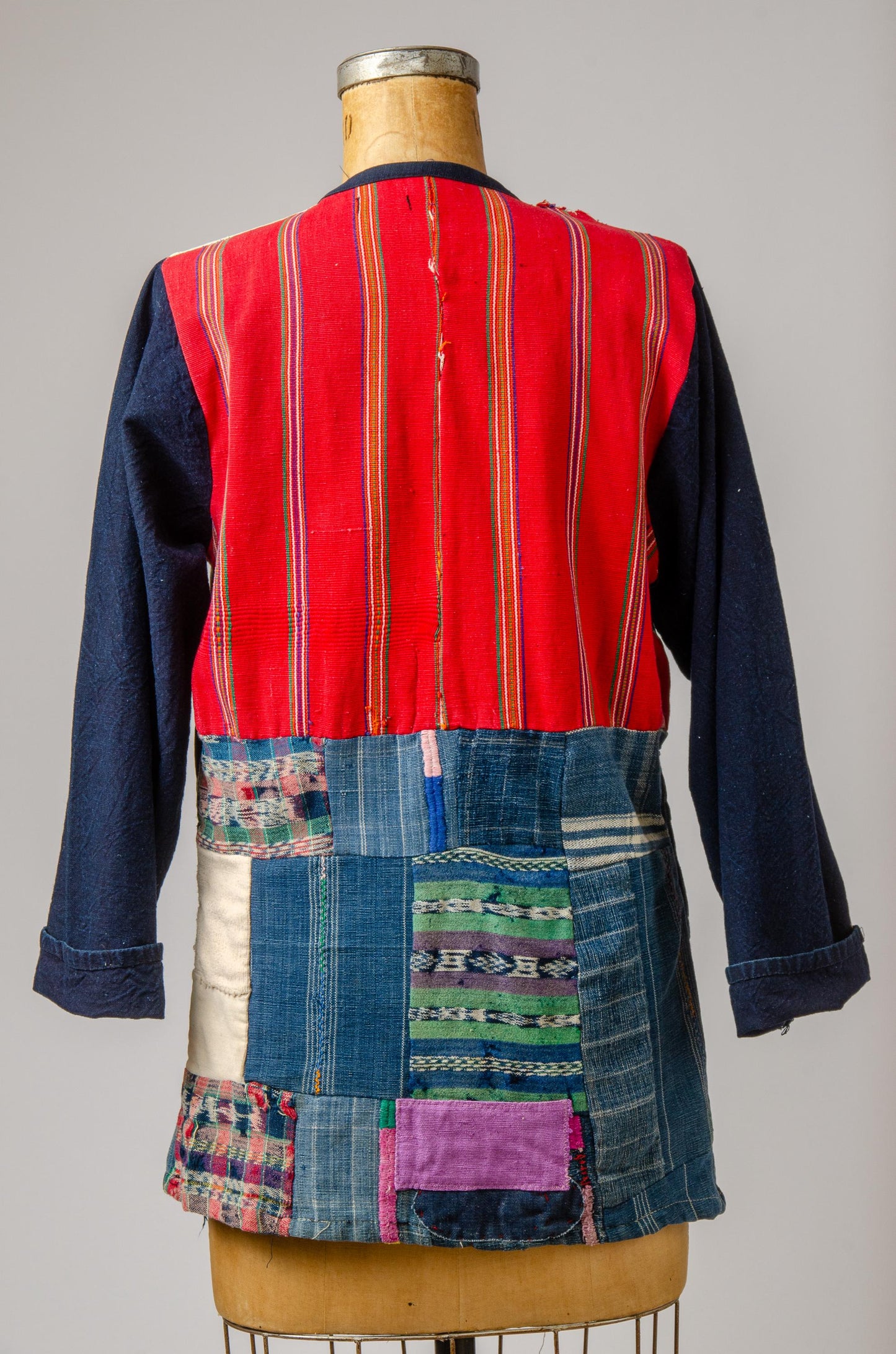 1960s Patchwork Indigo Denim Guatemalan Embroidery Folk Shirt