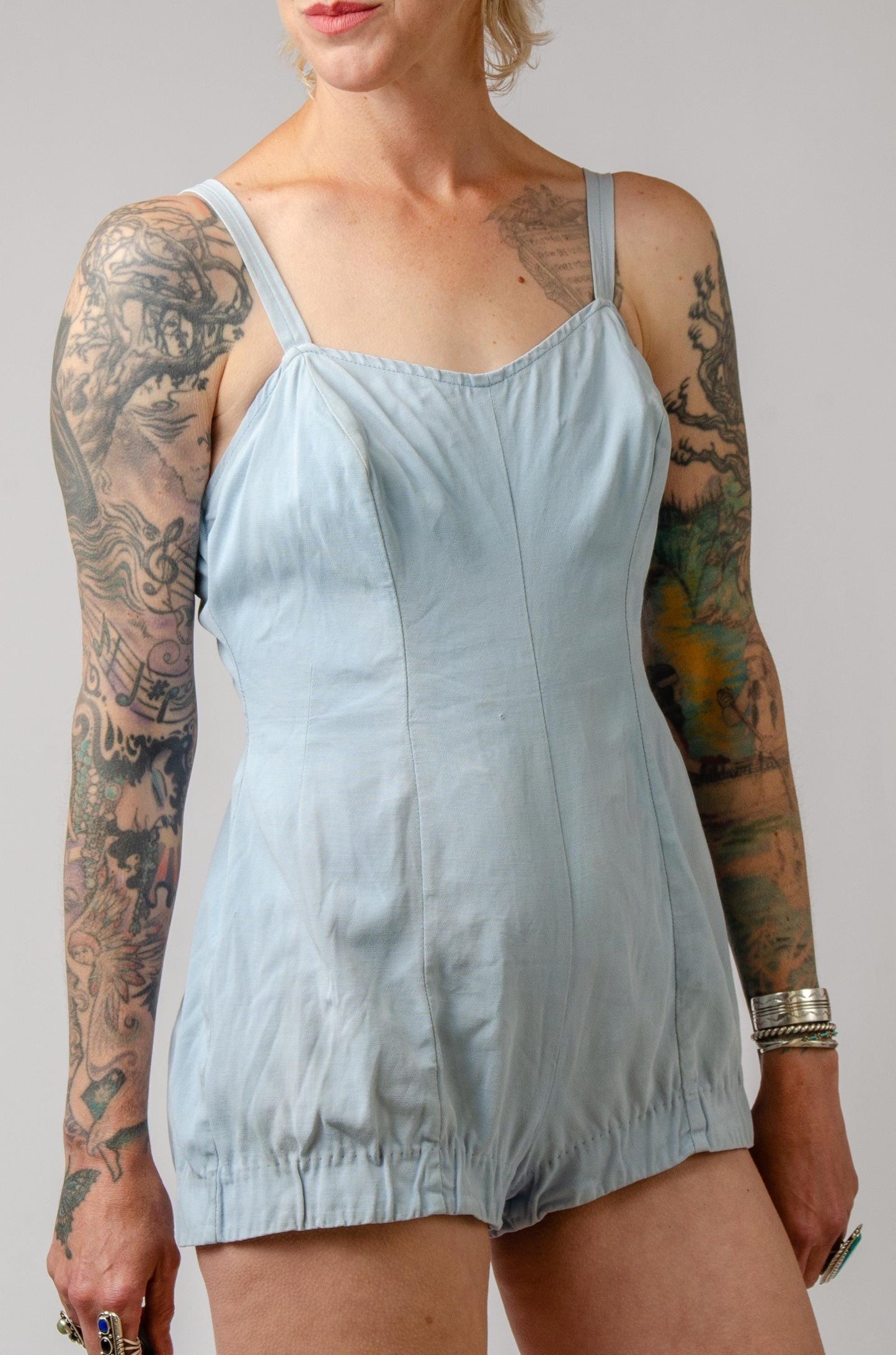 1940s Jantzen Swimsuit Powder Blue Sweetheart Pin Up One Piece Playsuit Large