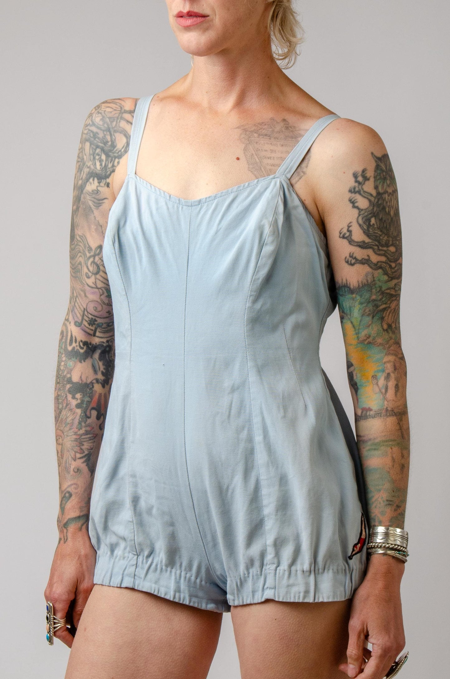 1940s Jantzen Swimsuit Powder Blue Sweetheart Pin Up One Piece Playsuit Large