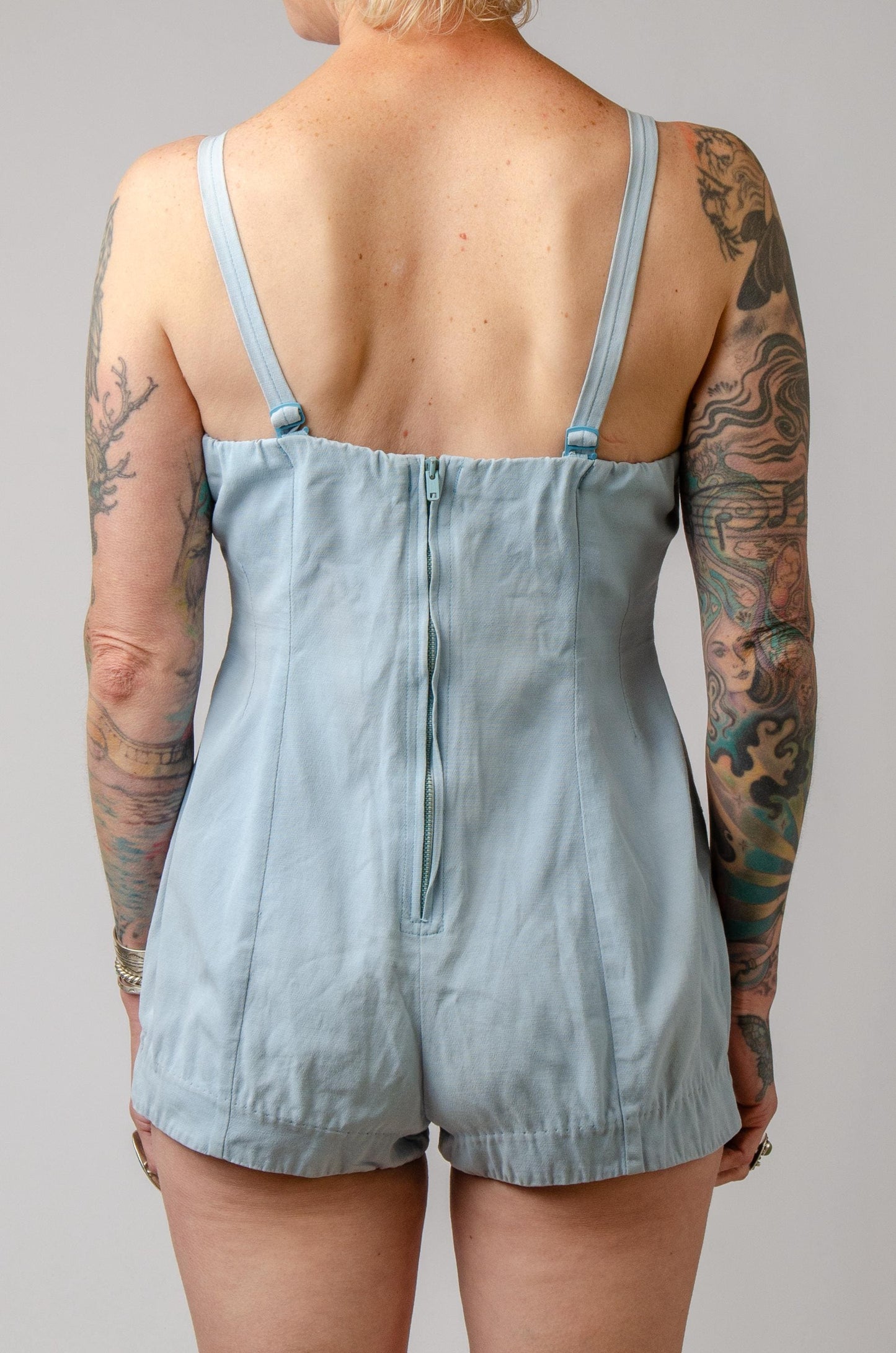 1940s Jantzen Swimsuit Powder Blue Sweetheart Pin Up One Piece Playsuit Large