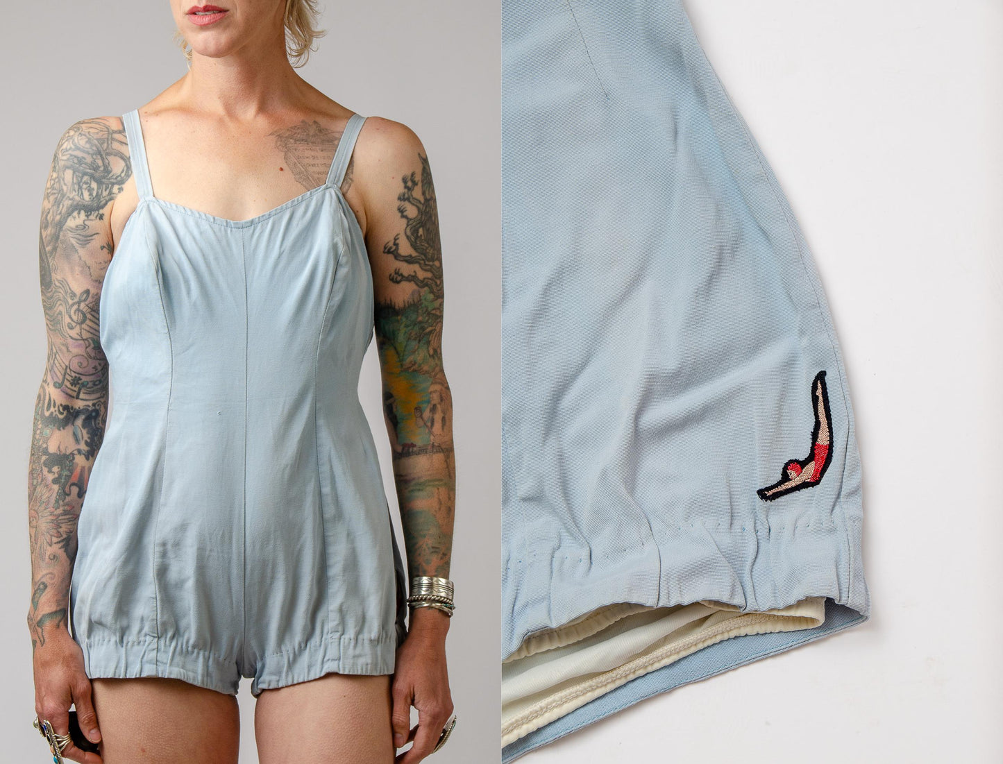 1940s Jantzen Swimsuit Powder Blue Sweetheart Pin Up One Piece Playsuit Large