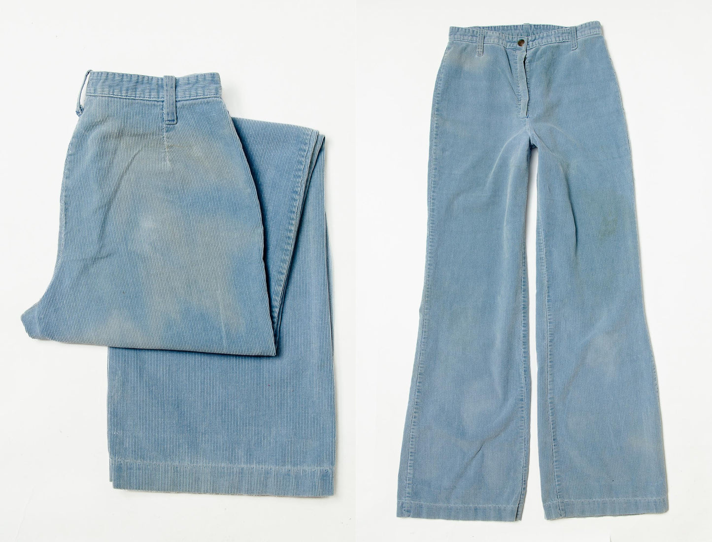 1970s Powder Blue Corduroy Bell Bottoms High Waisted Wide Leg Jeans W 27