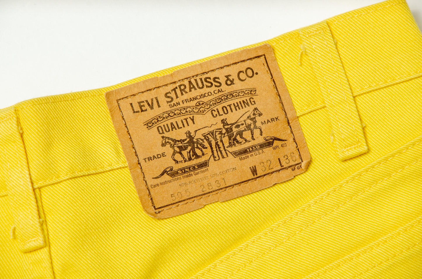 1970s Levis 505 Yellow Denim High Waisted Tapered Leg Jeans 31 x 29
