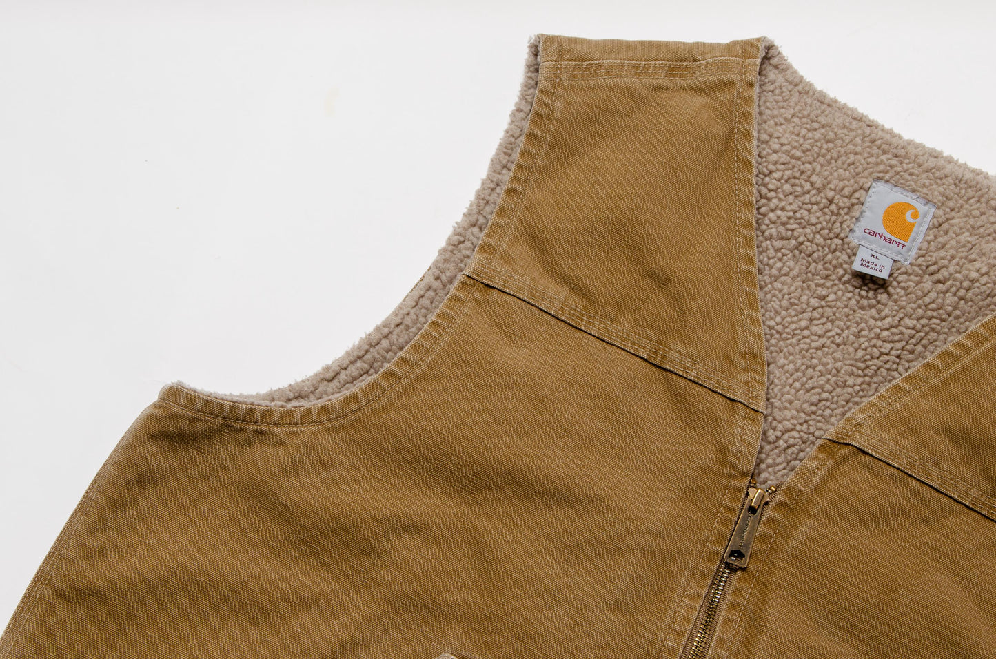 90s Carhartt Sherpa Vest Fleece Lined Heavy Denim Brown XL