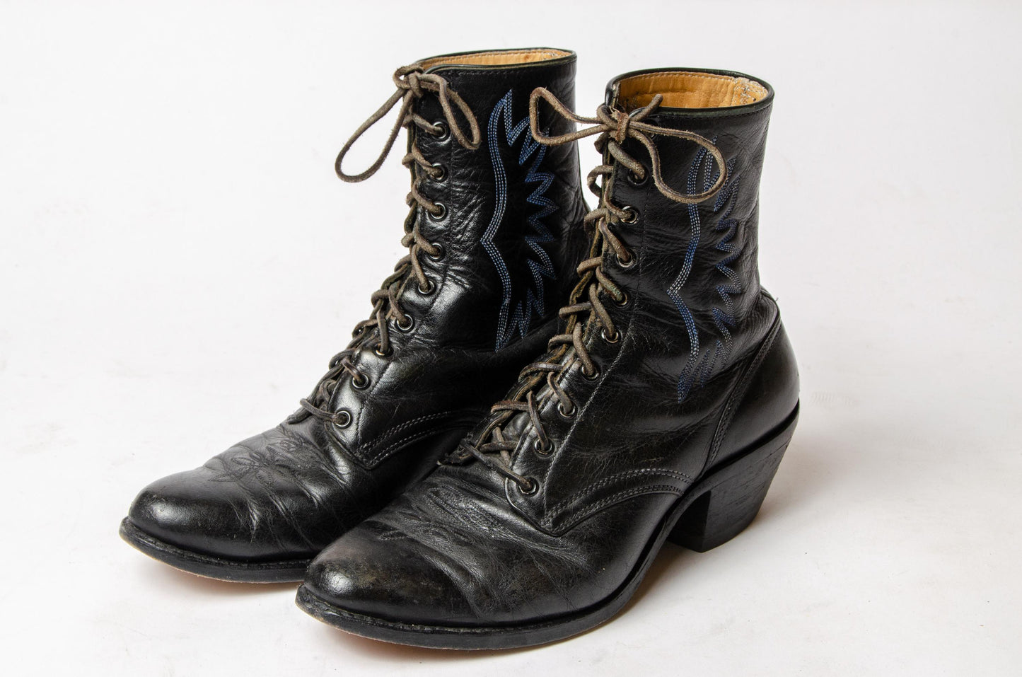 1950s Stitched Leather Edwardian Style Semi Dress Western Boots 9.5 EE