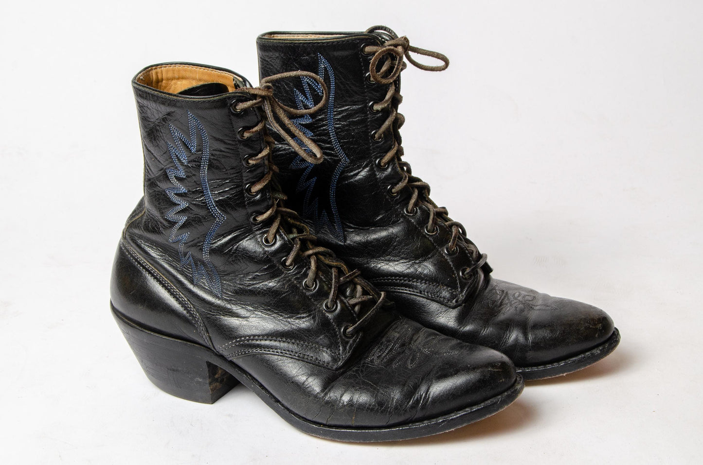 1950s Stitched Leather Edwardian Style Semi Dress Western Boots 9.5 EE