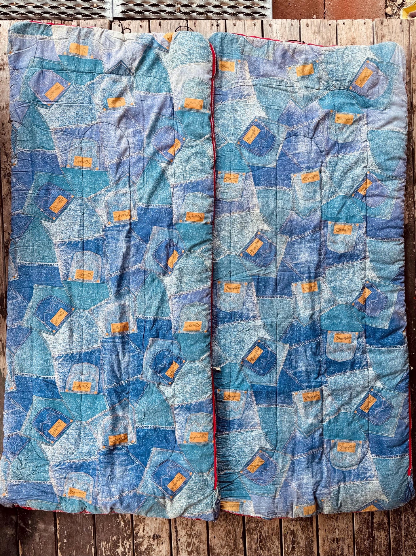 Pair of 1970s Wrangler Sleeping Bags Bandana Lined Cotton Camping Bags