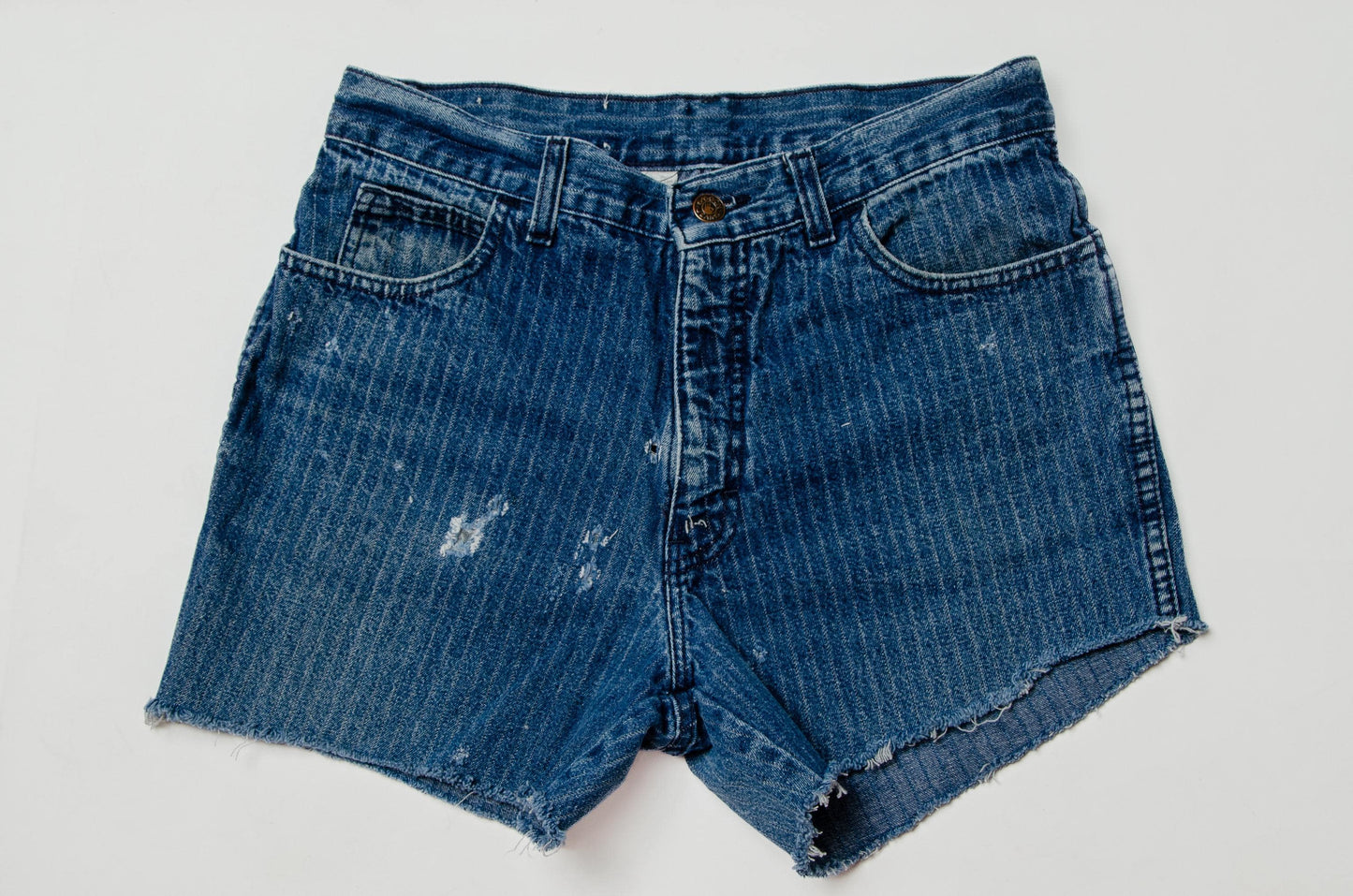 1980s Sasson Cut Off Shorts Stripe Denim Frayed Jeans W 30