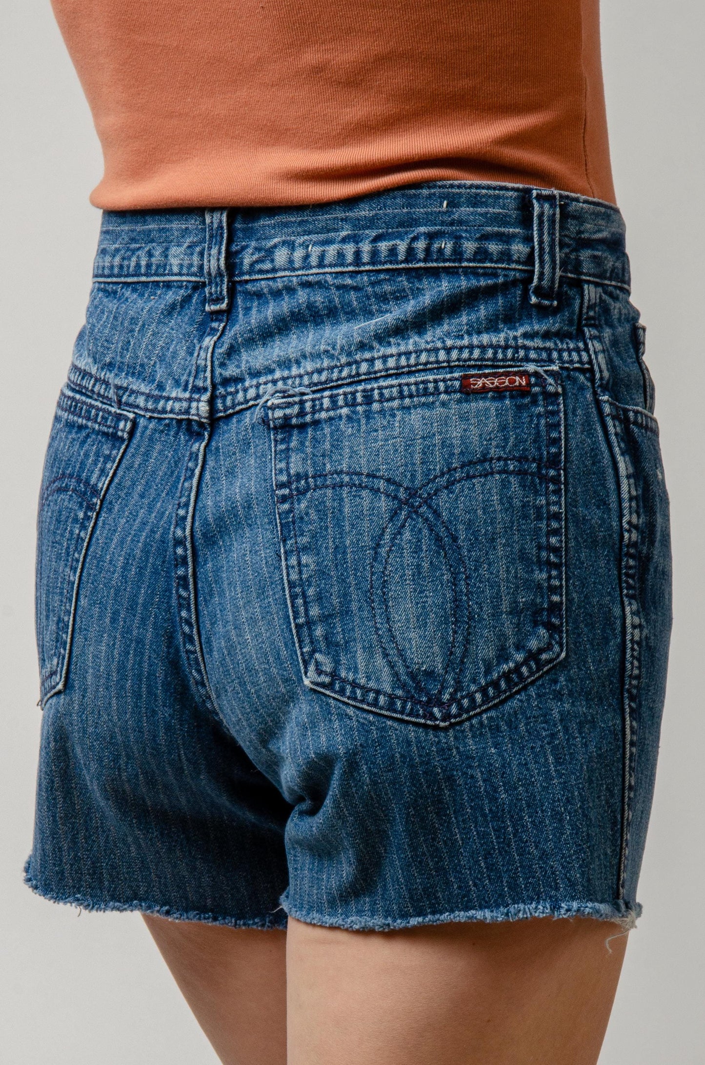 1980s Sasson Cut Off Shorts Stripe Denim Frayed Jeans W 30