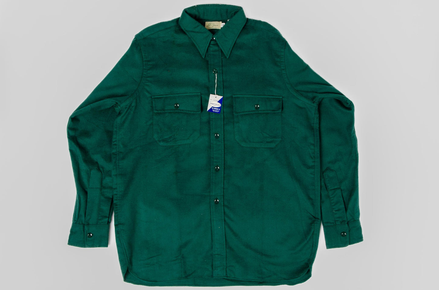 1950s Deadstock LL Bean Cursive Label Green Cotton Flannel Chamois Button Down