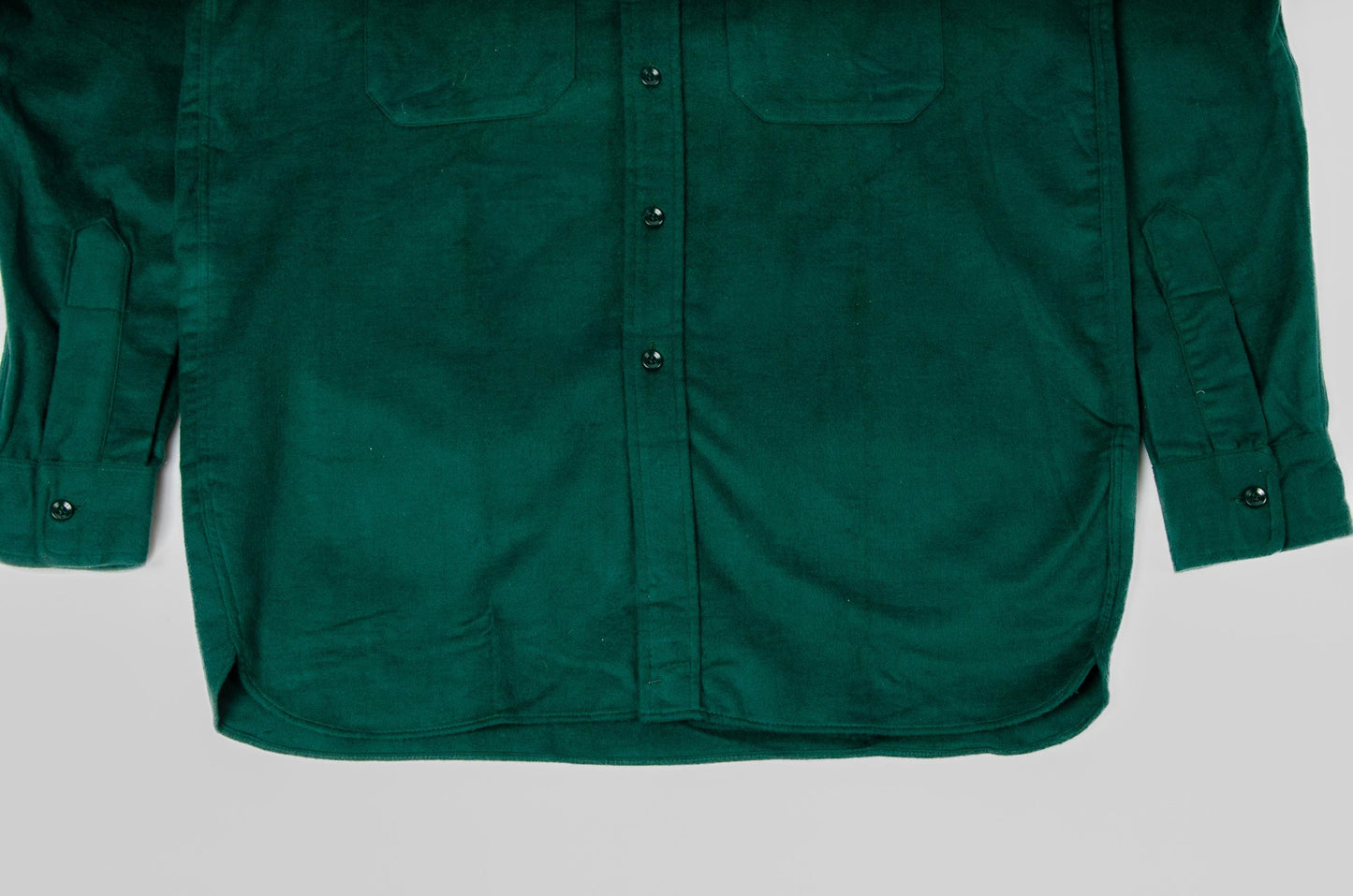 1950s Deadstock LL Bean Cursive Label Green Cotton Flannel Chamois Button Down