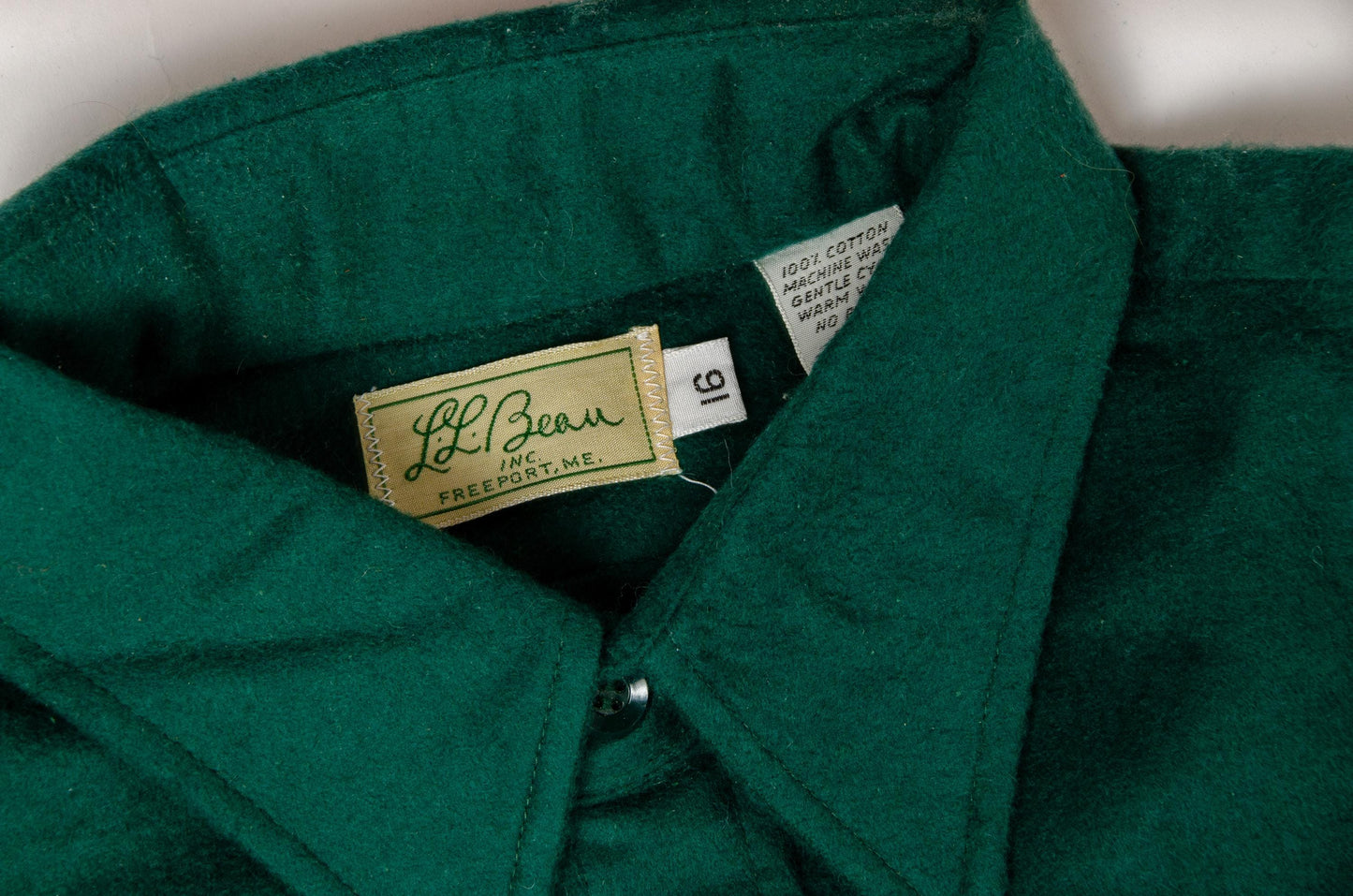 1950s Deadstock LL Bean Cursive Label Green Cotton Flannel Chamois Button Down