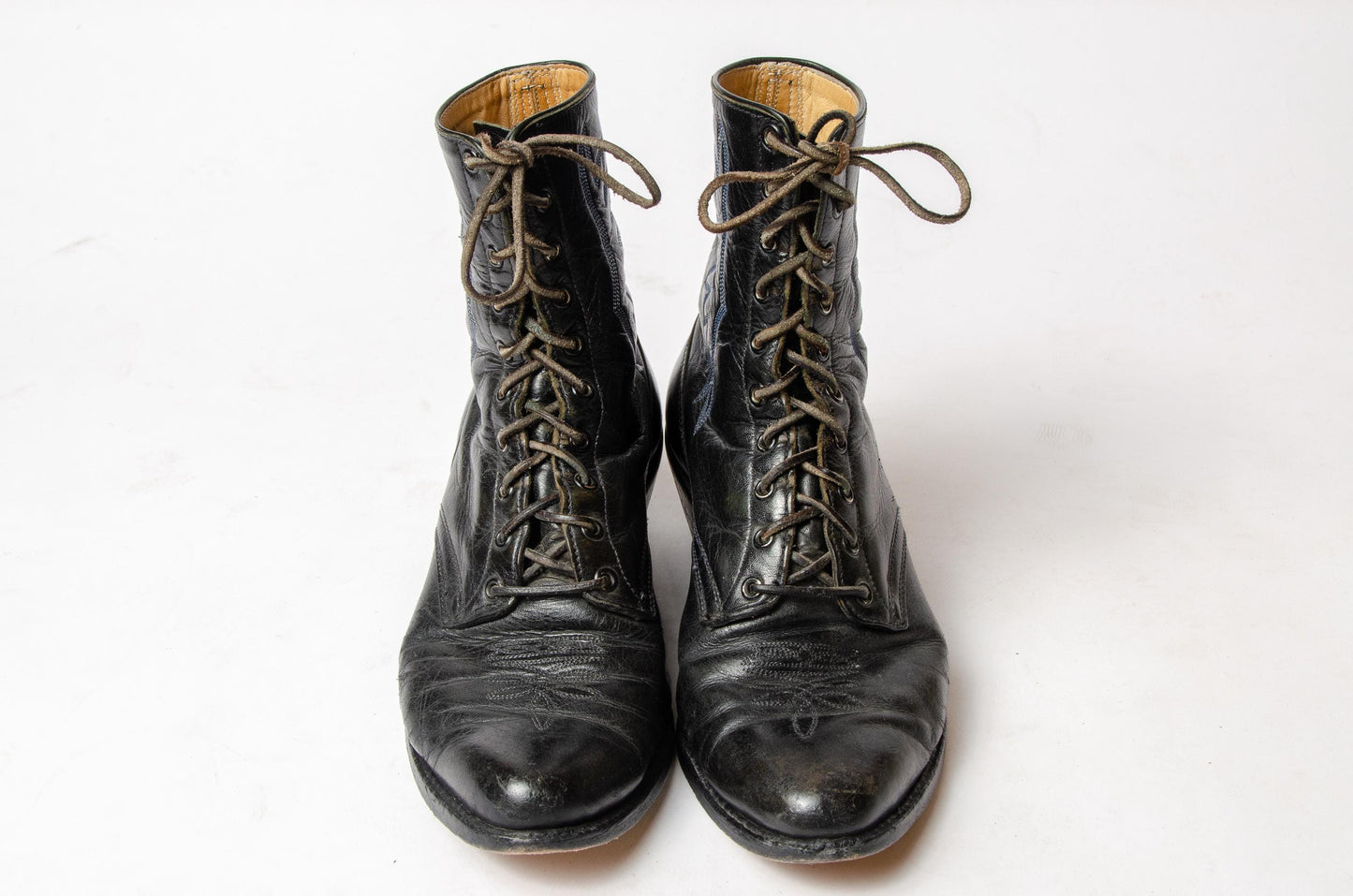 1950s Stitched Leather Edwardian Style Semi Dress Western Boots 9.5 EE