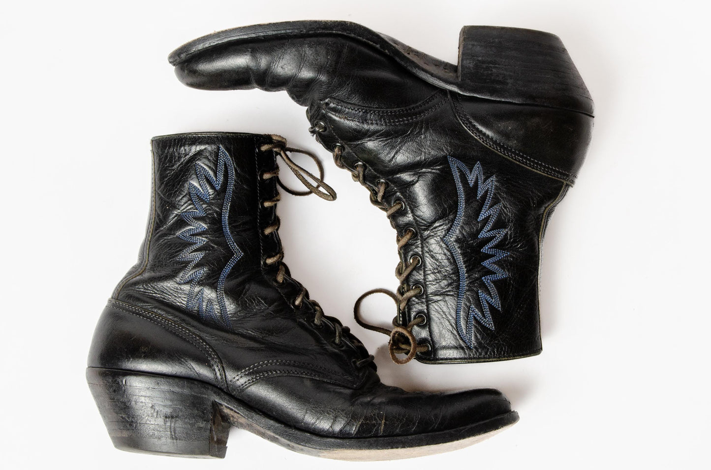 1950s Stitched Leather Edwardian Style Semi Dress Western Boots 9.5 EE