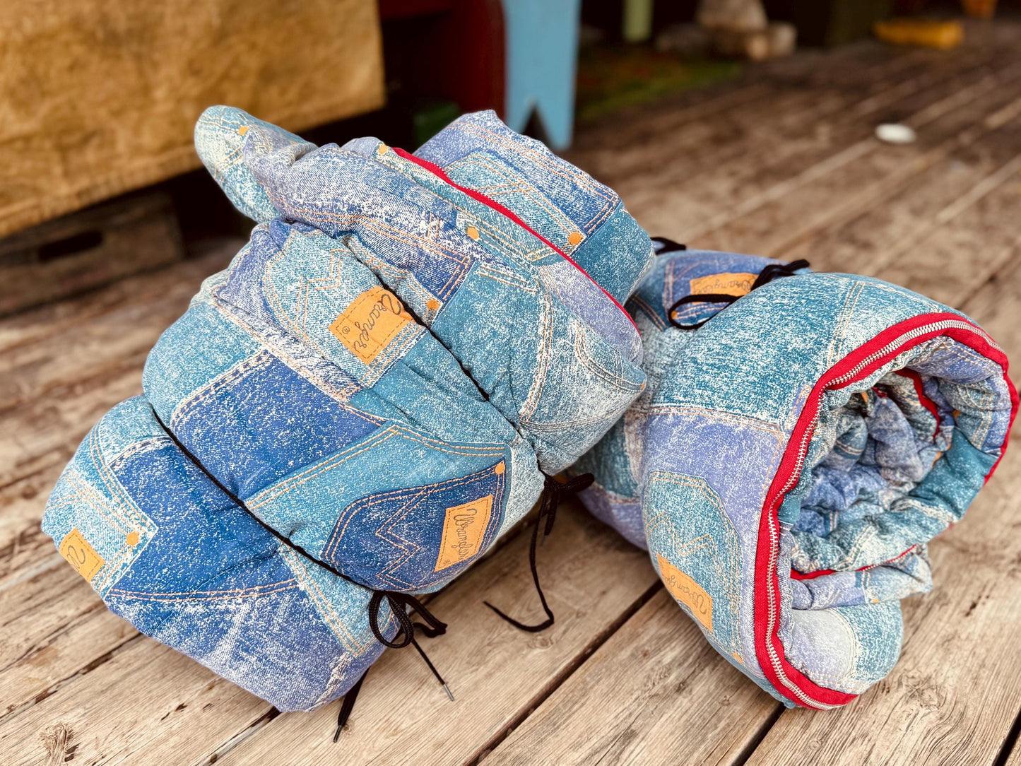 Pair of 1970s Wrangler Sleeping Bags Bandana Lined Cotton Camping Bags
