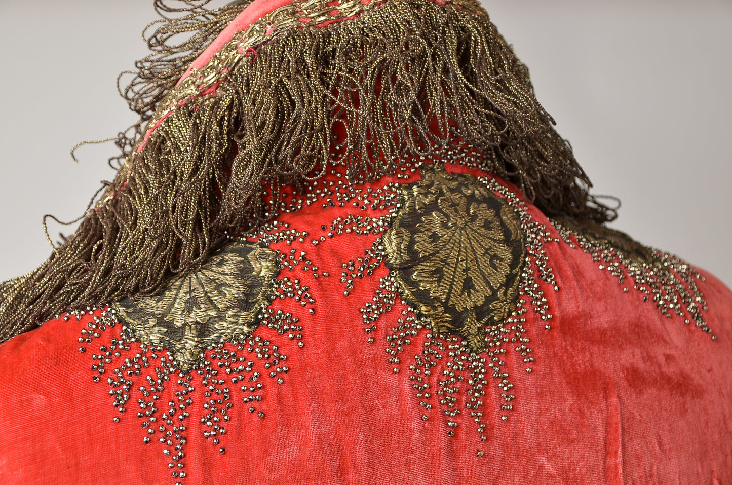 1920s Silk Velvet Opera Coat Heavily Beaded with Gold Embroidery Bohemian Flapper Coat