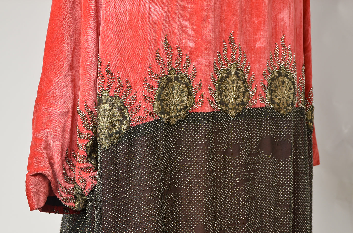 1920s Silk Velvet Opera Coat Heavily Beaded with Gold Embroidery Bohemian Flapper Coat