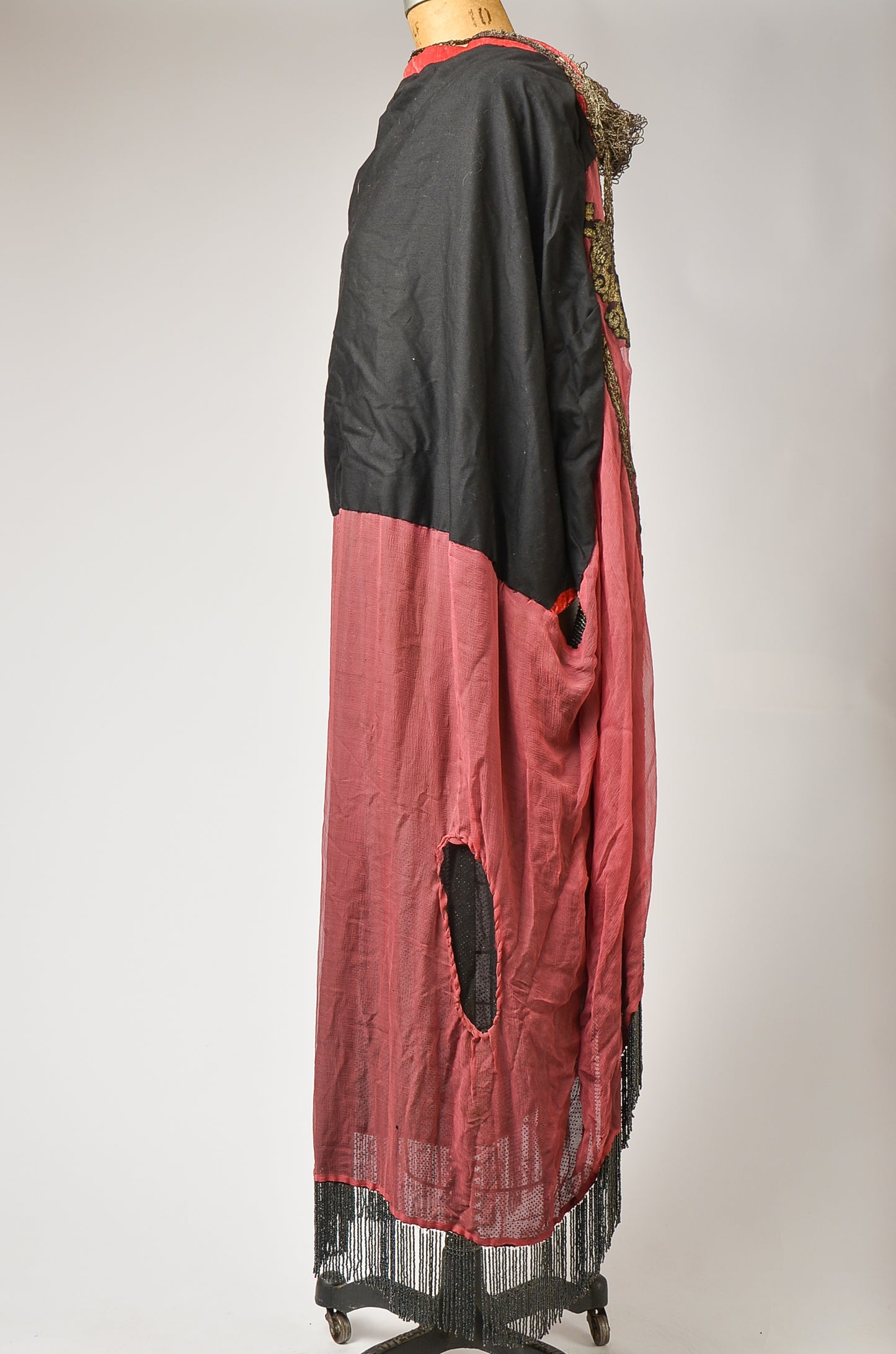 1920s Silk Velvet Opera Coat Heavily Beaded with Gold Embroidery Bohemian Flapper Coat