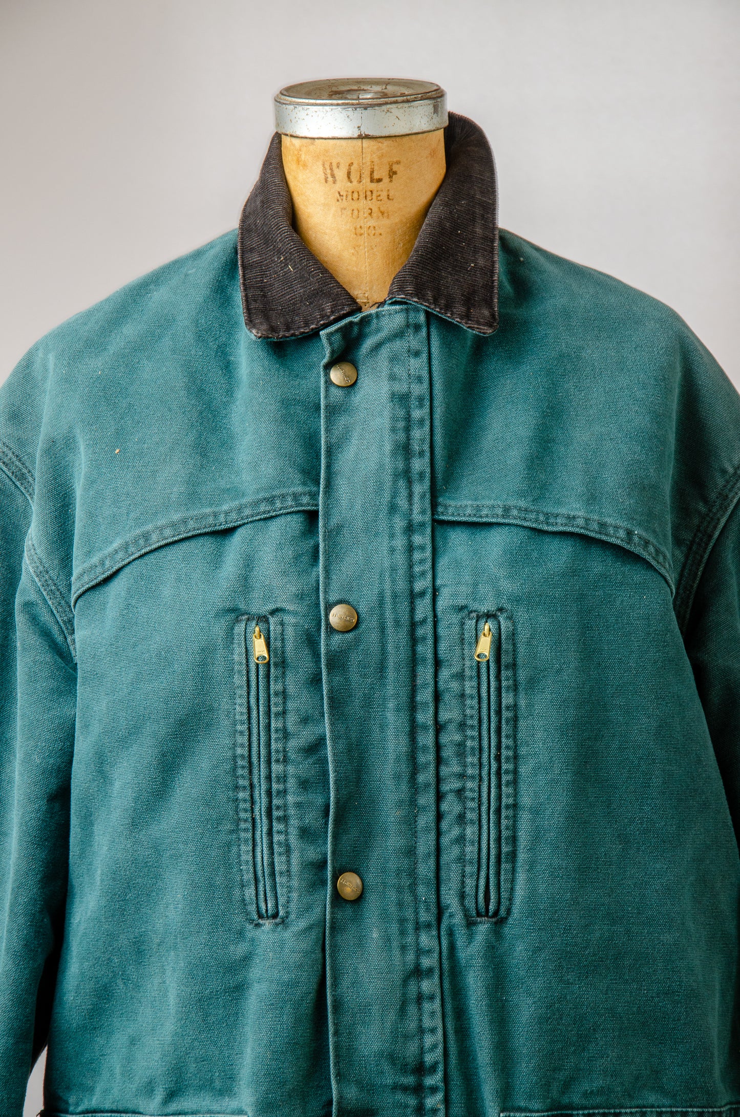 1980s Carhartt Chore Coat Green Heavy Denim Lined Duster Jacket