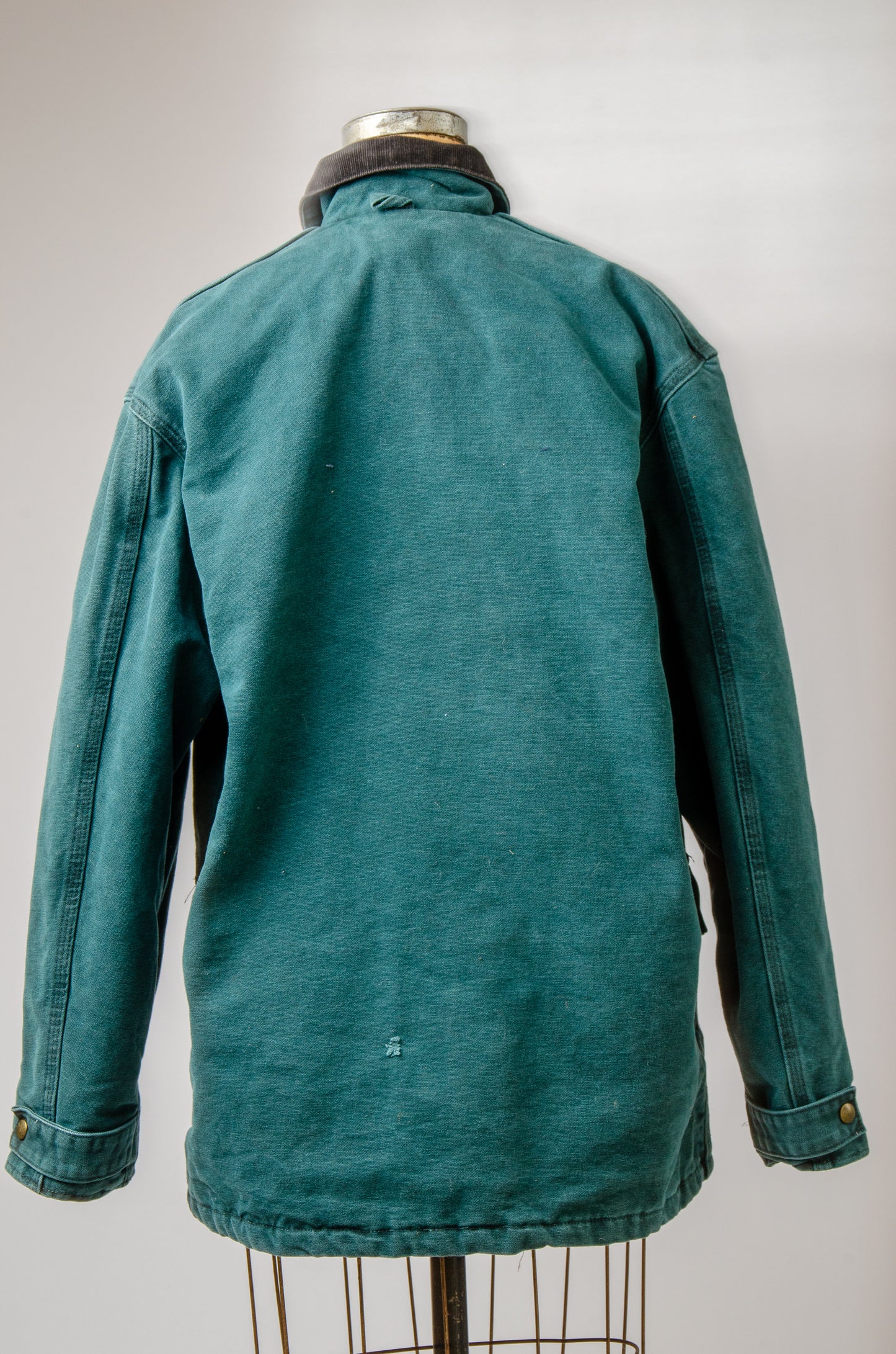 1980s Carhartt Chore Coat Green Heavy Denim Lined Duster Jacket