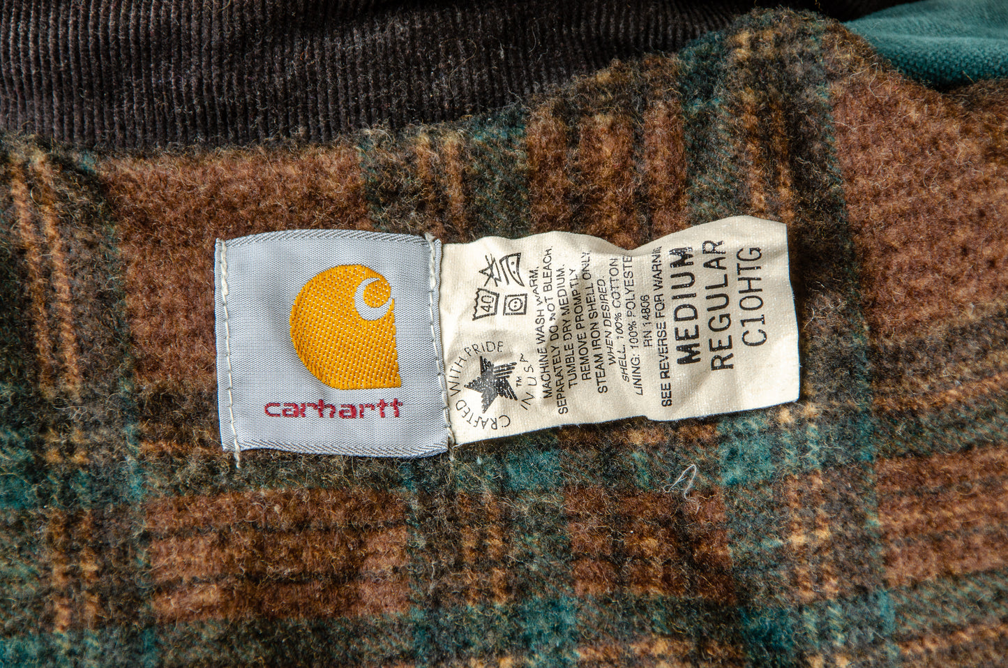 1980s Carhartt Chore Coat Green Heavy Denim Lined Duster Jacket
