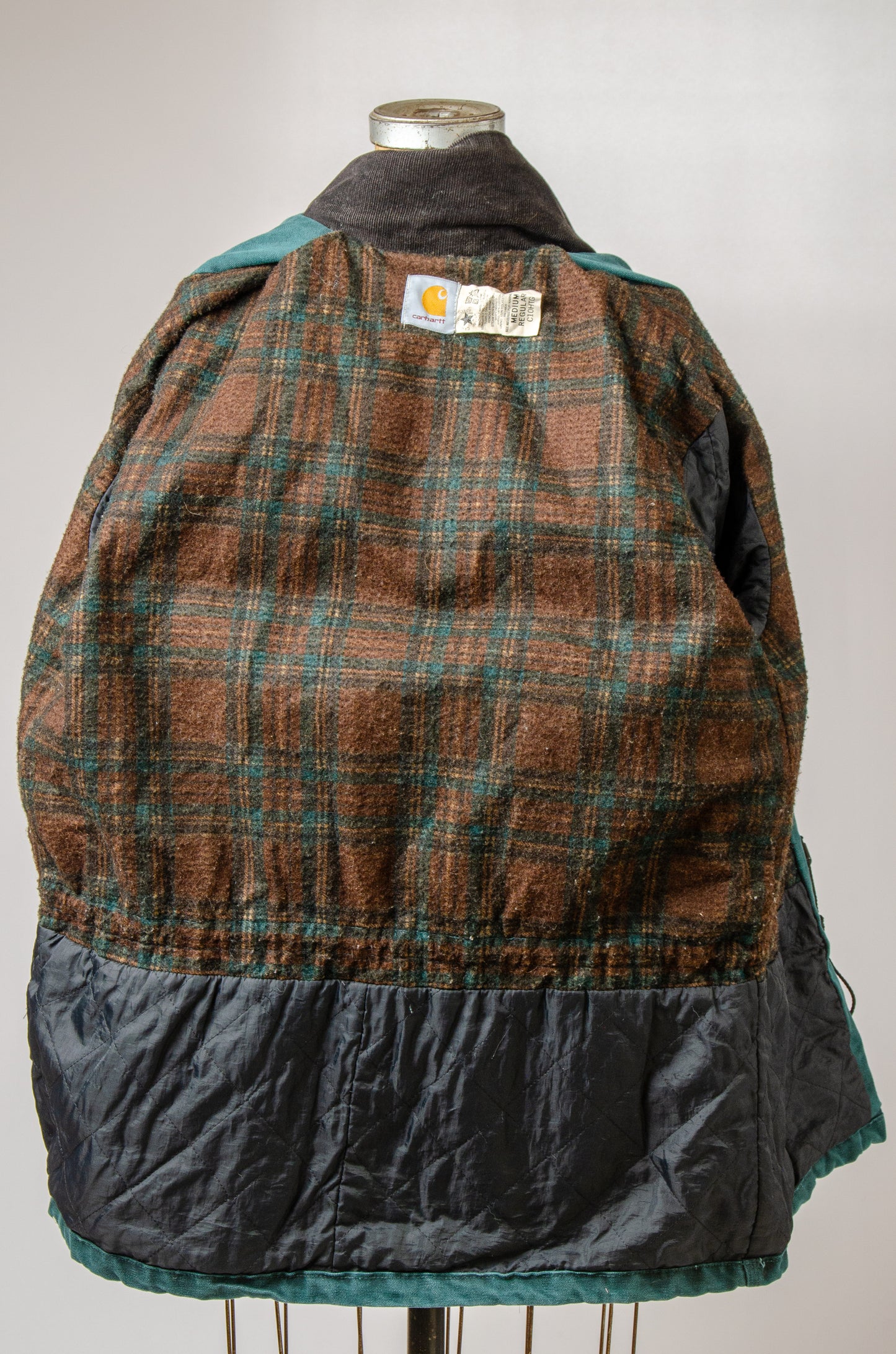 1980s Carhartt Chore Coat Green Heavy Denim Lined Duster Jacket