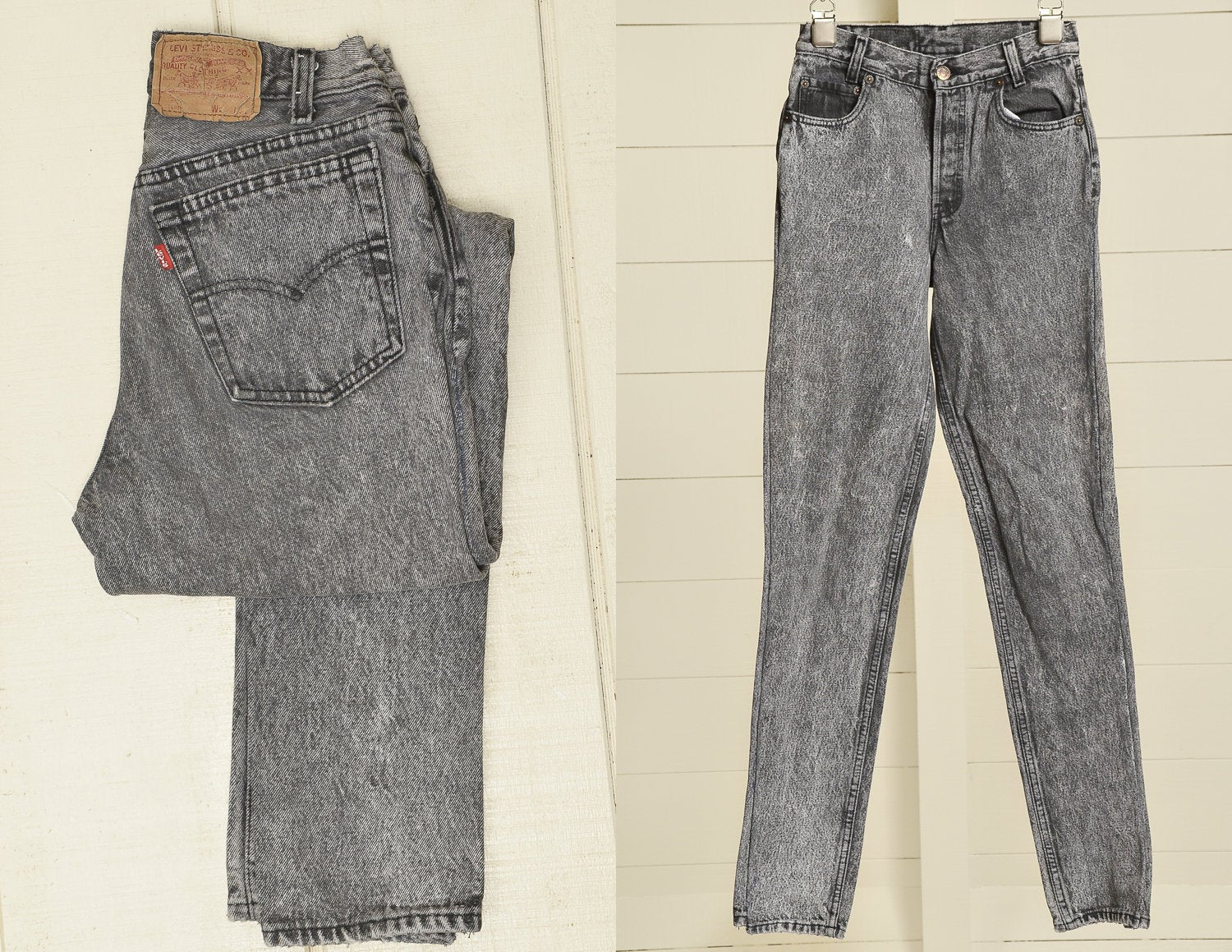 1980s Levis 701 Black Acid Wash Denim Made in USA Jeans 26 x 32